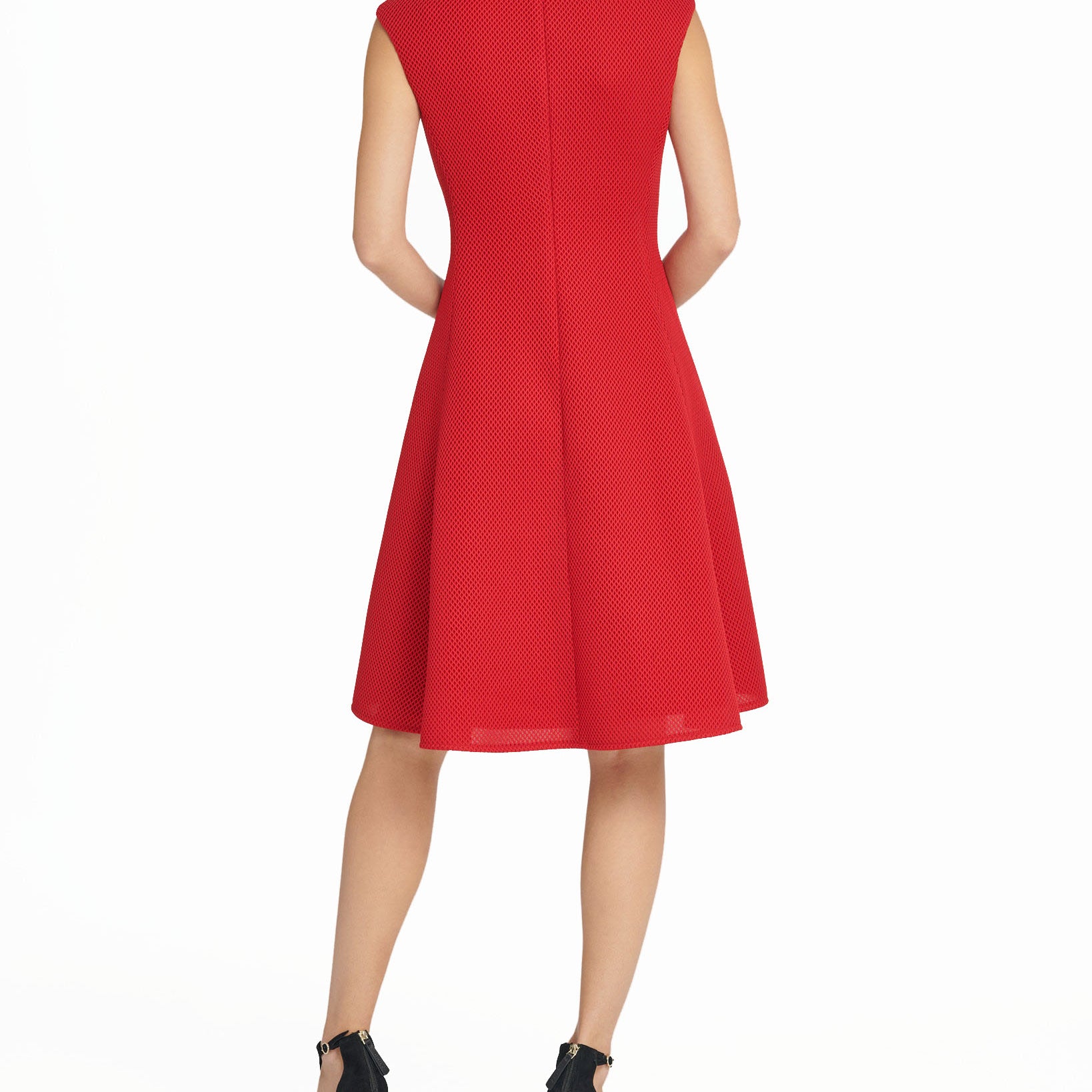 DKNY Women Notch Neck Fit & Flare Mesh Dress