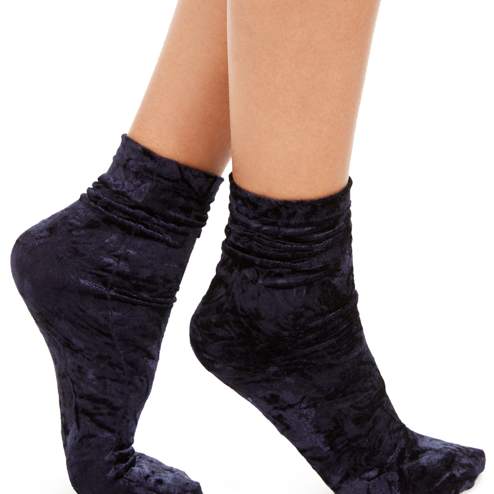 INC International Concepts Women Velvet Slouchy Crew Socks Navy