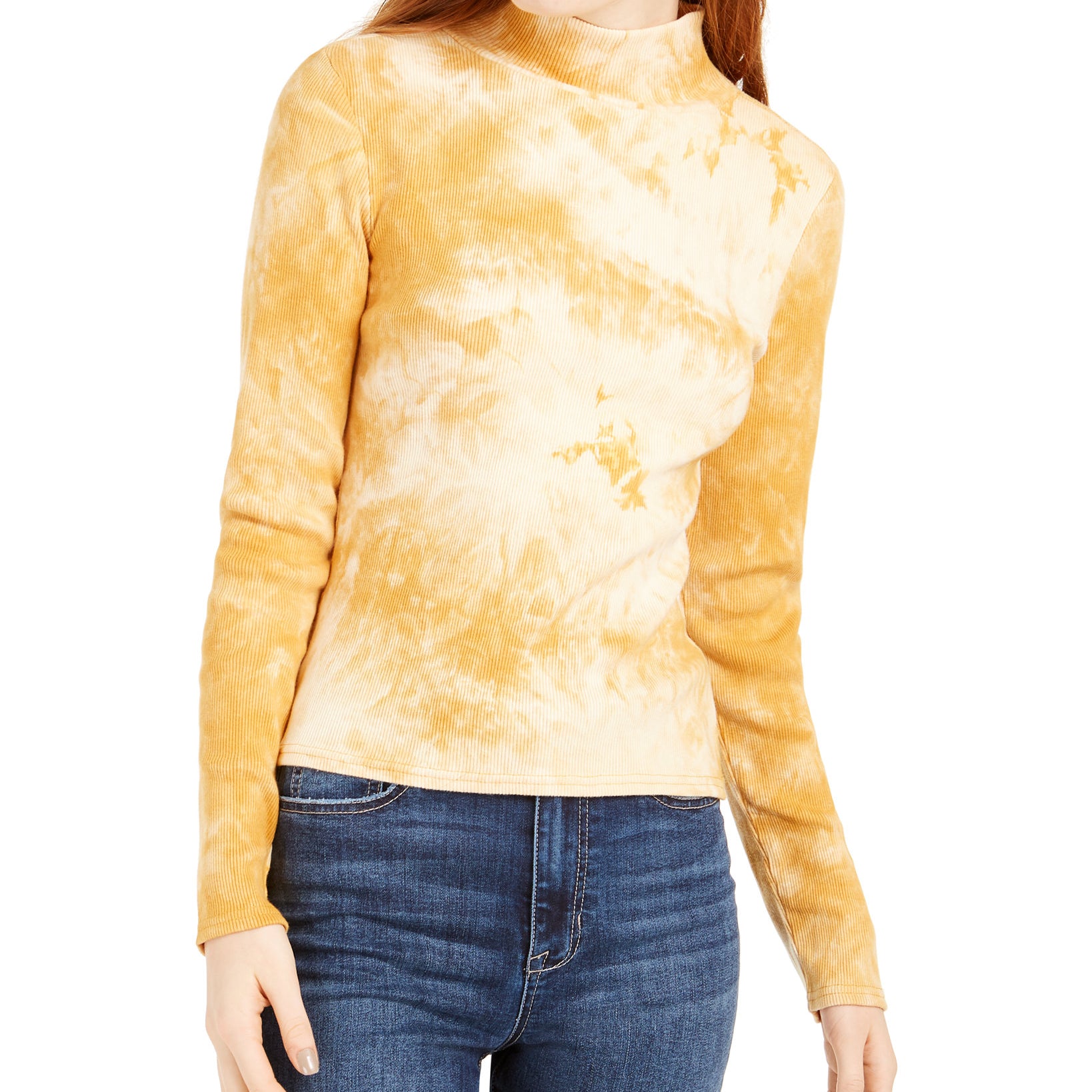 Planet Gold Women Tie Dye Mock Neck Top Yellow