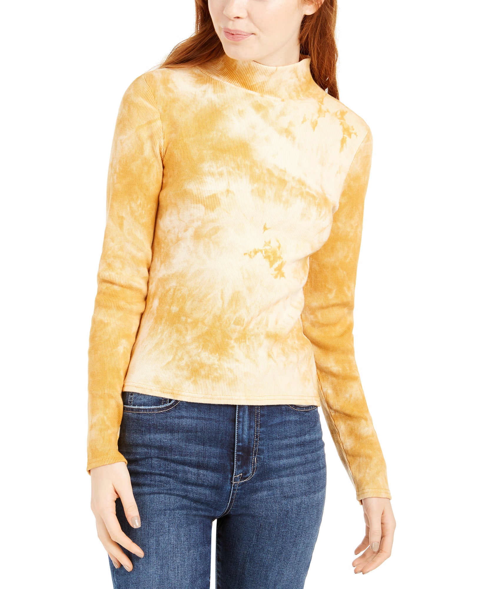 Planet Gold Women Tie Dye Mock Neck Top Yellow