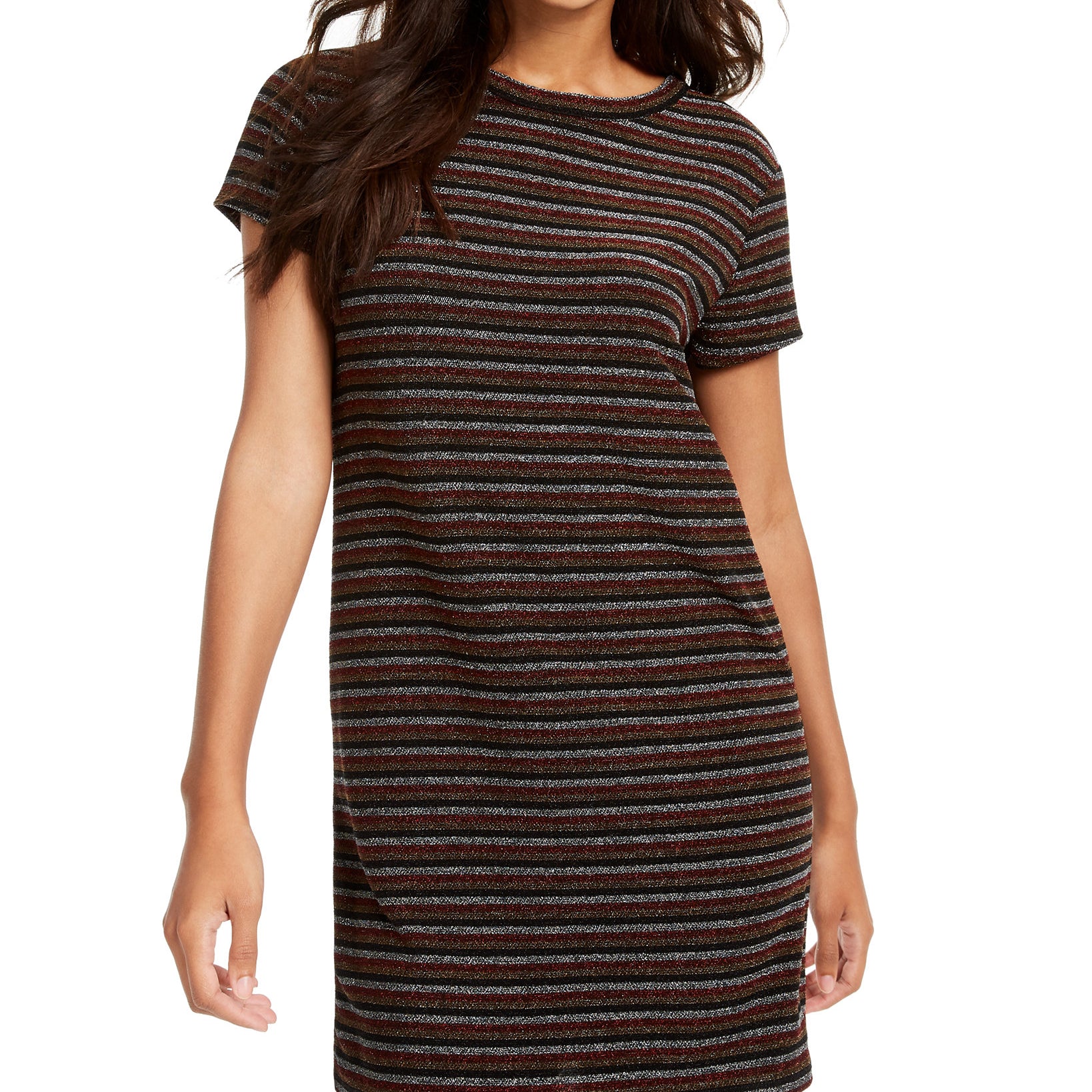 Rosie Harlow Women Lurex Striped T Shirt Dress Black Stripe