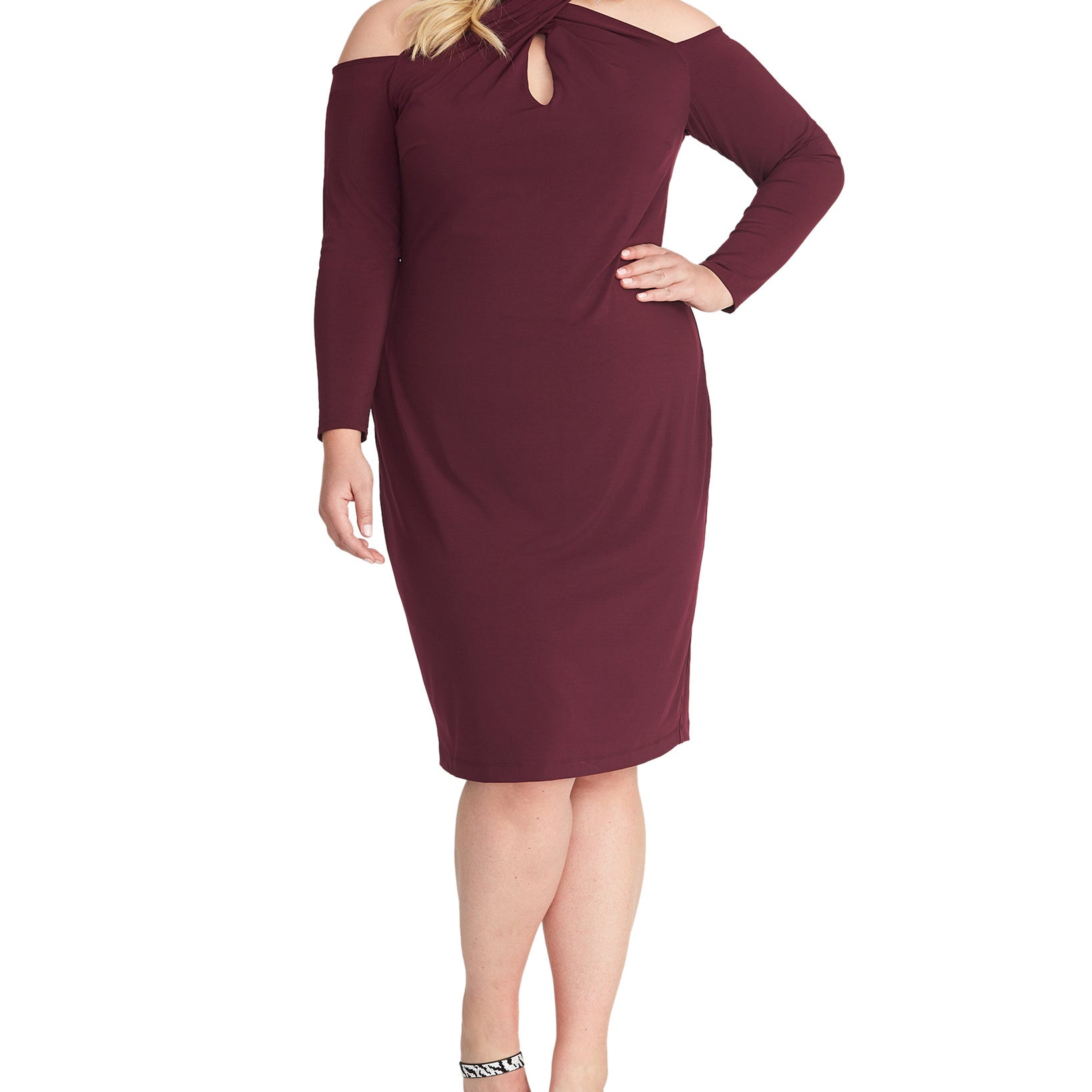 RACHEL Rachel Roy Women Plus Trendy Simone Cold Shoulder Dress Royal Plum