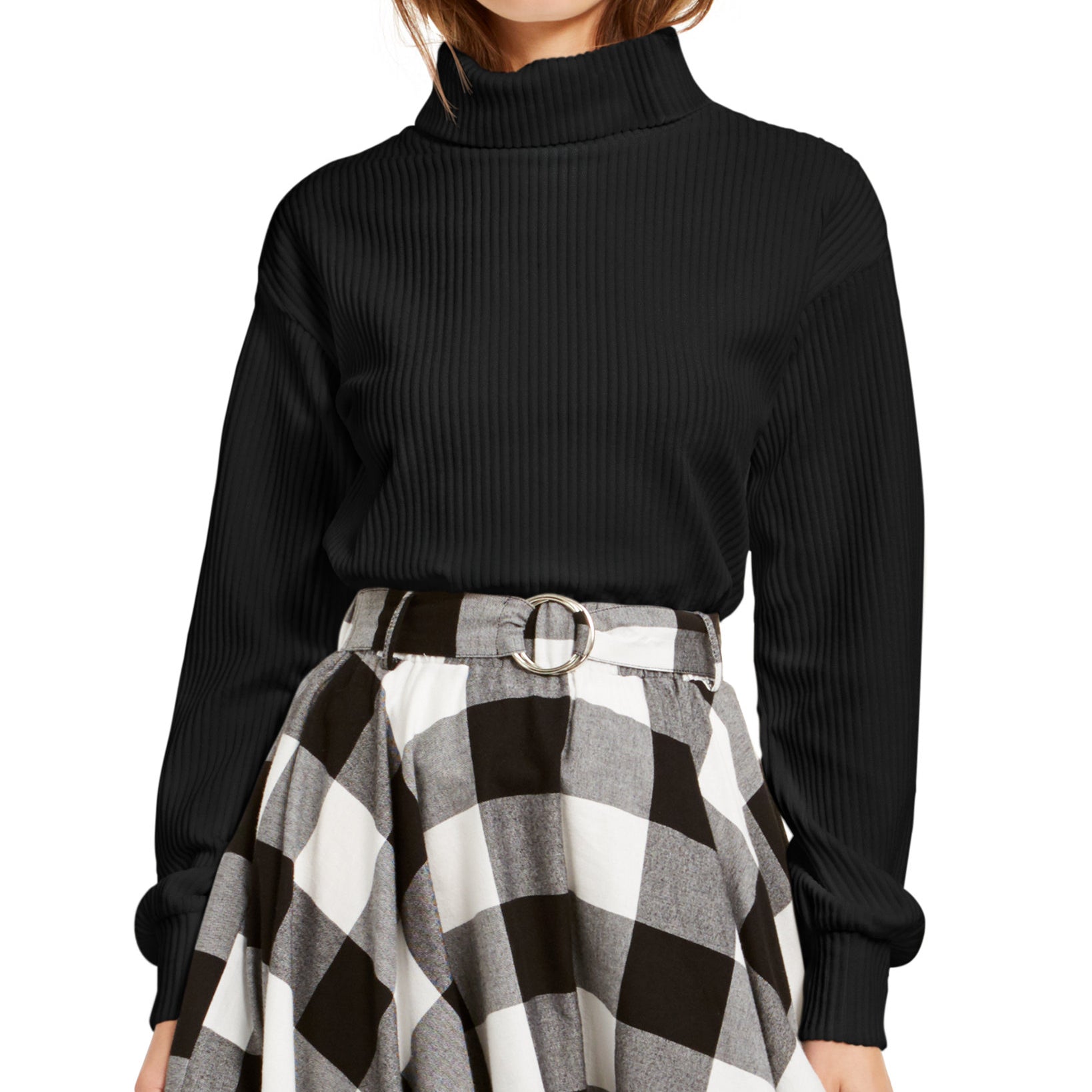 Bar III Women Cozy Turtleneck Top Deep Black