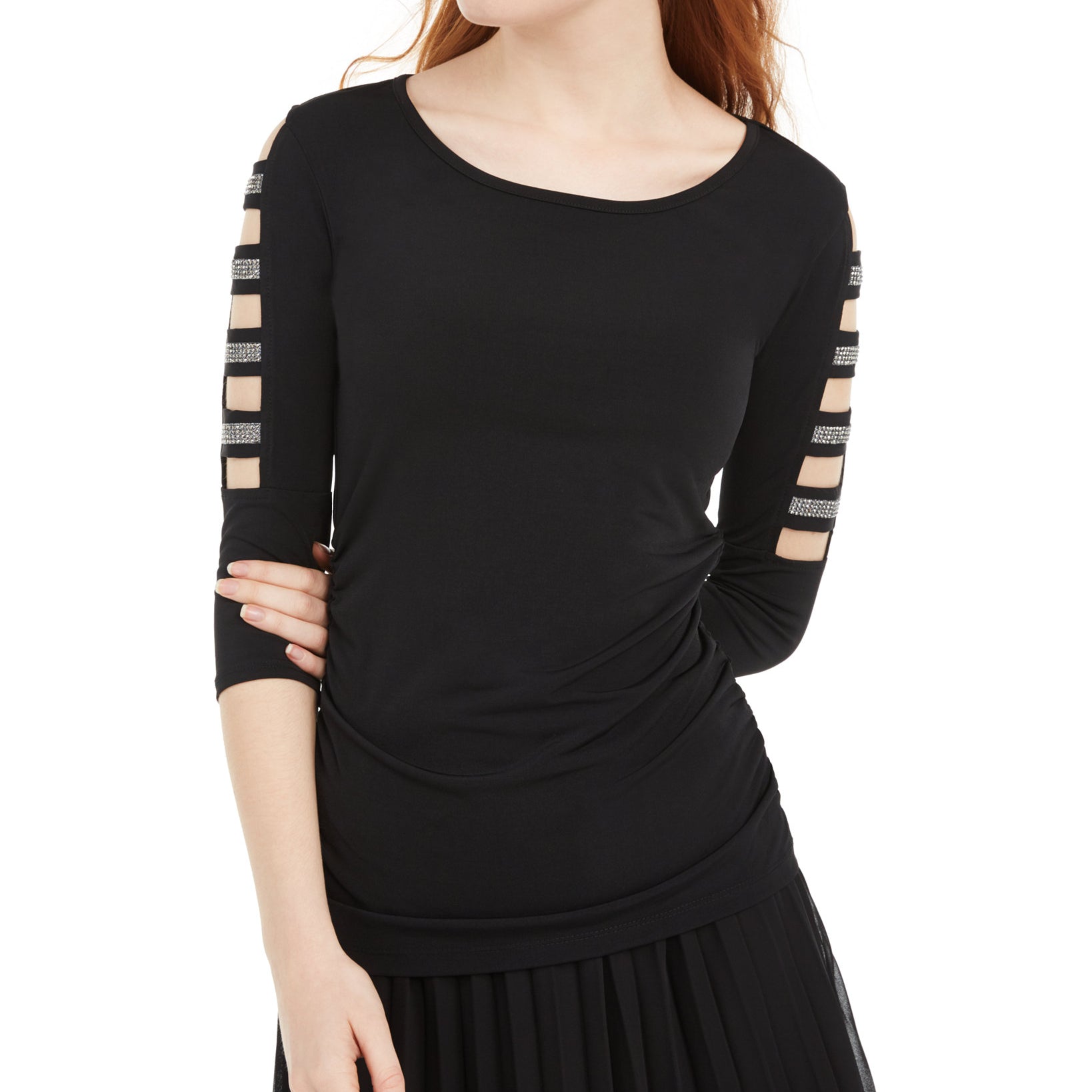 BCX Juniors Rhinestone Embellished Ladder Trim Top Black