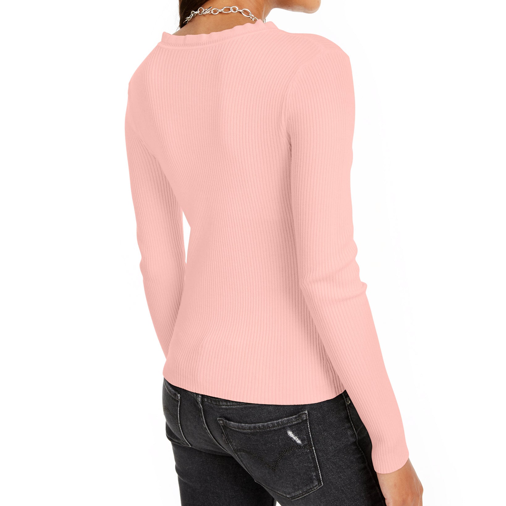 Hooked Up by IOT Women Ruffled V Neck Sweater