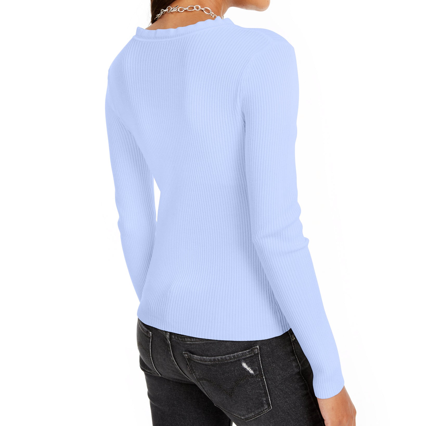 Hooked Up by IOT Women Ruffled V Neck Sweater