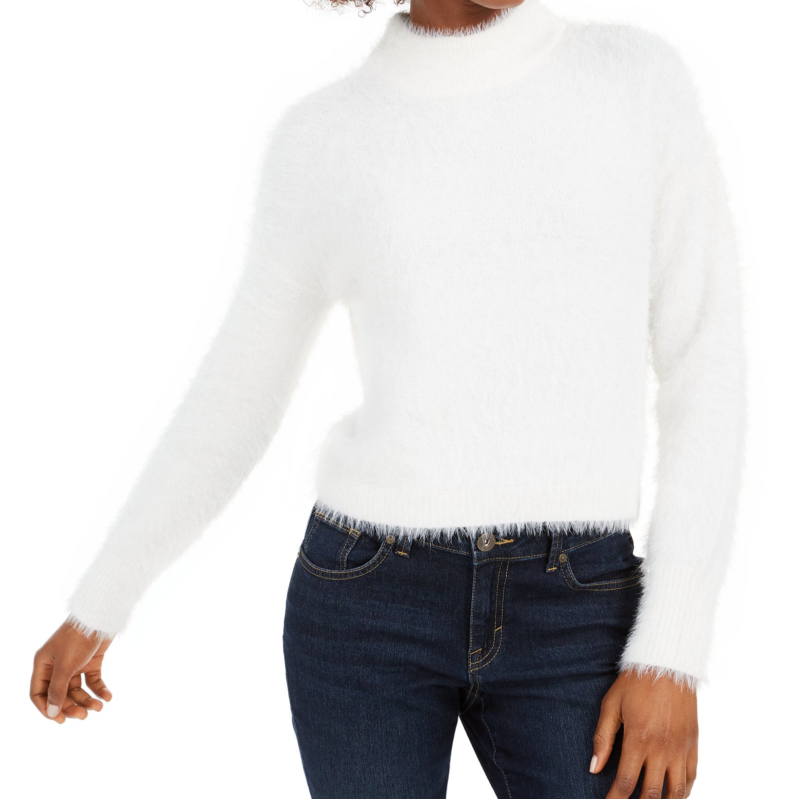 Sun + Moon Women Fuzzy Mockneck Sweater Egret