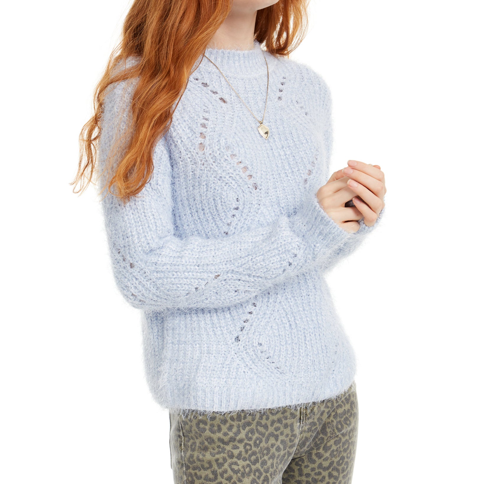 Freshman Women Pointelle Chenille Sweater Halogen Blue