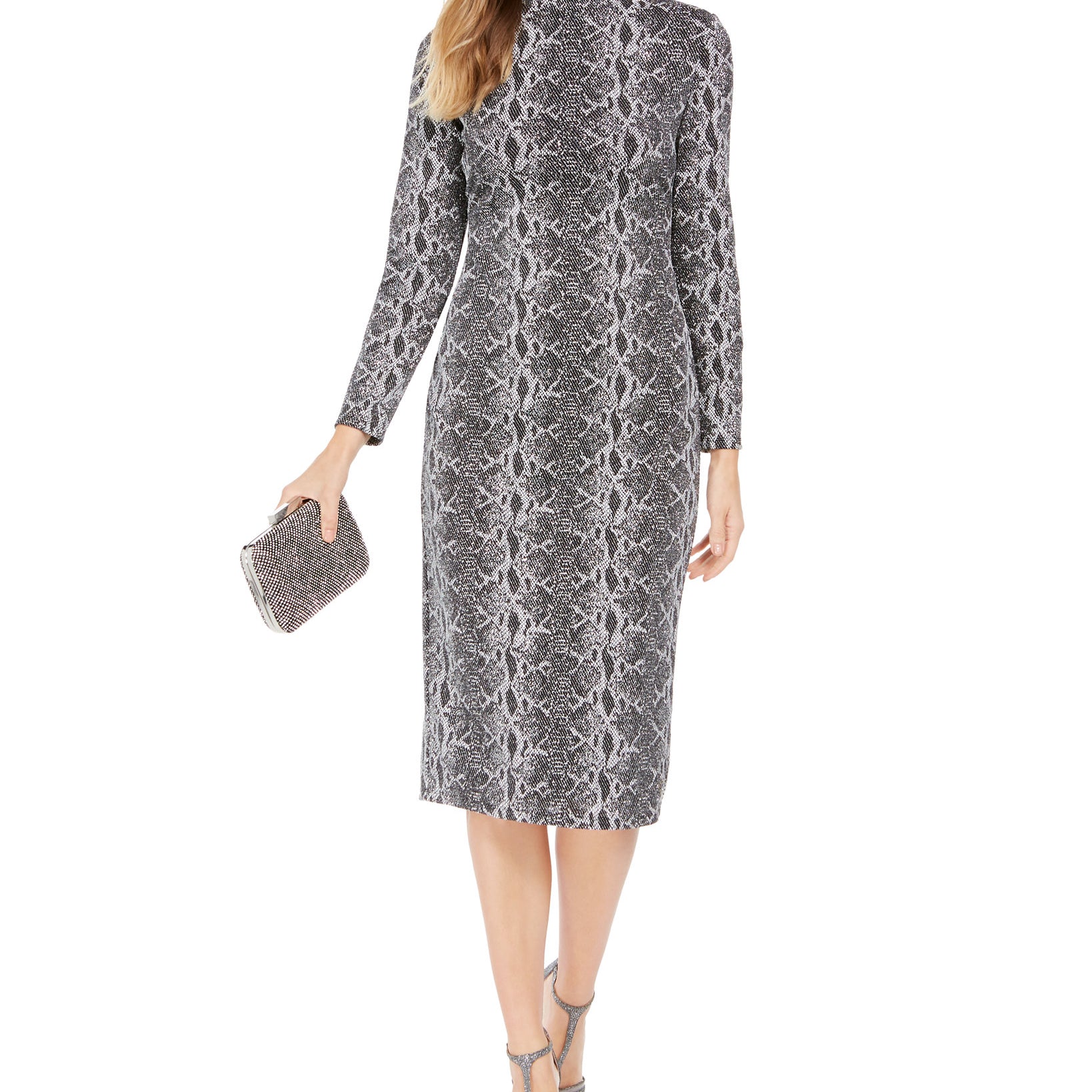 INC International Concepts Women Snake Embossed Sheath Midi Dress Grey Multi