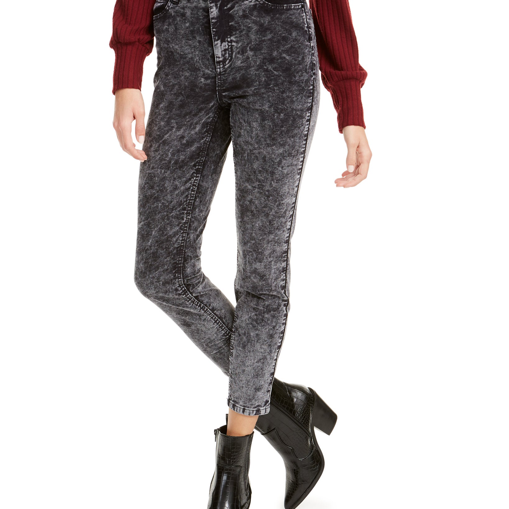 Vanilla Star Women Acid Wash Corduroy Skinny Pants Acid Black