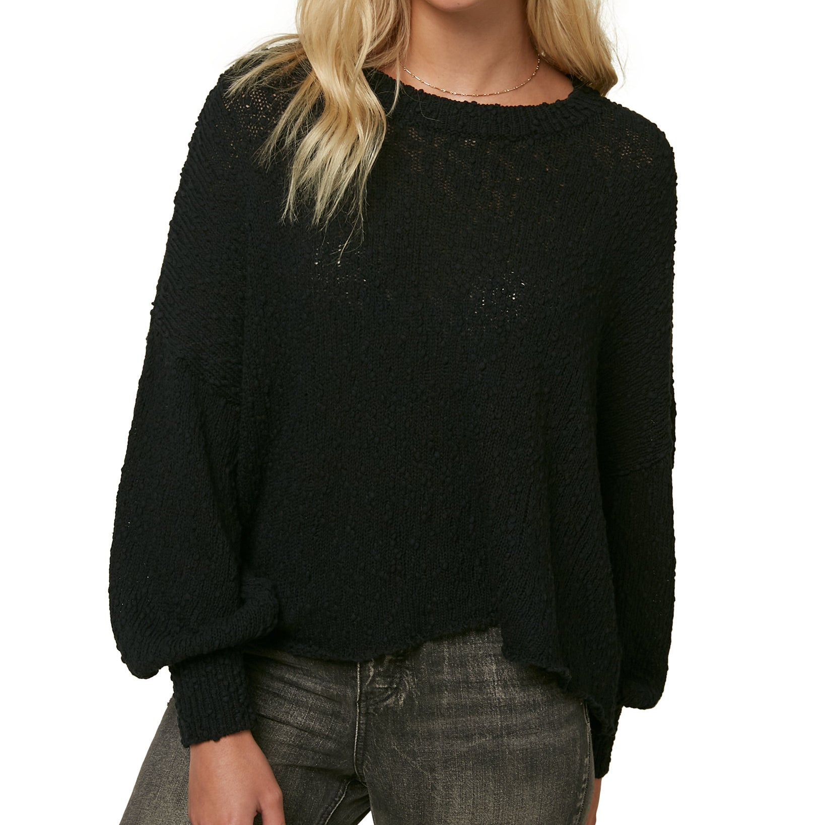 ONeill Women Seaport Cotton Balloon Sleeve Sweater Black