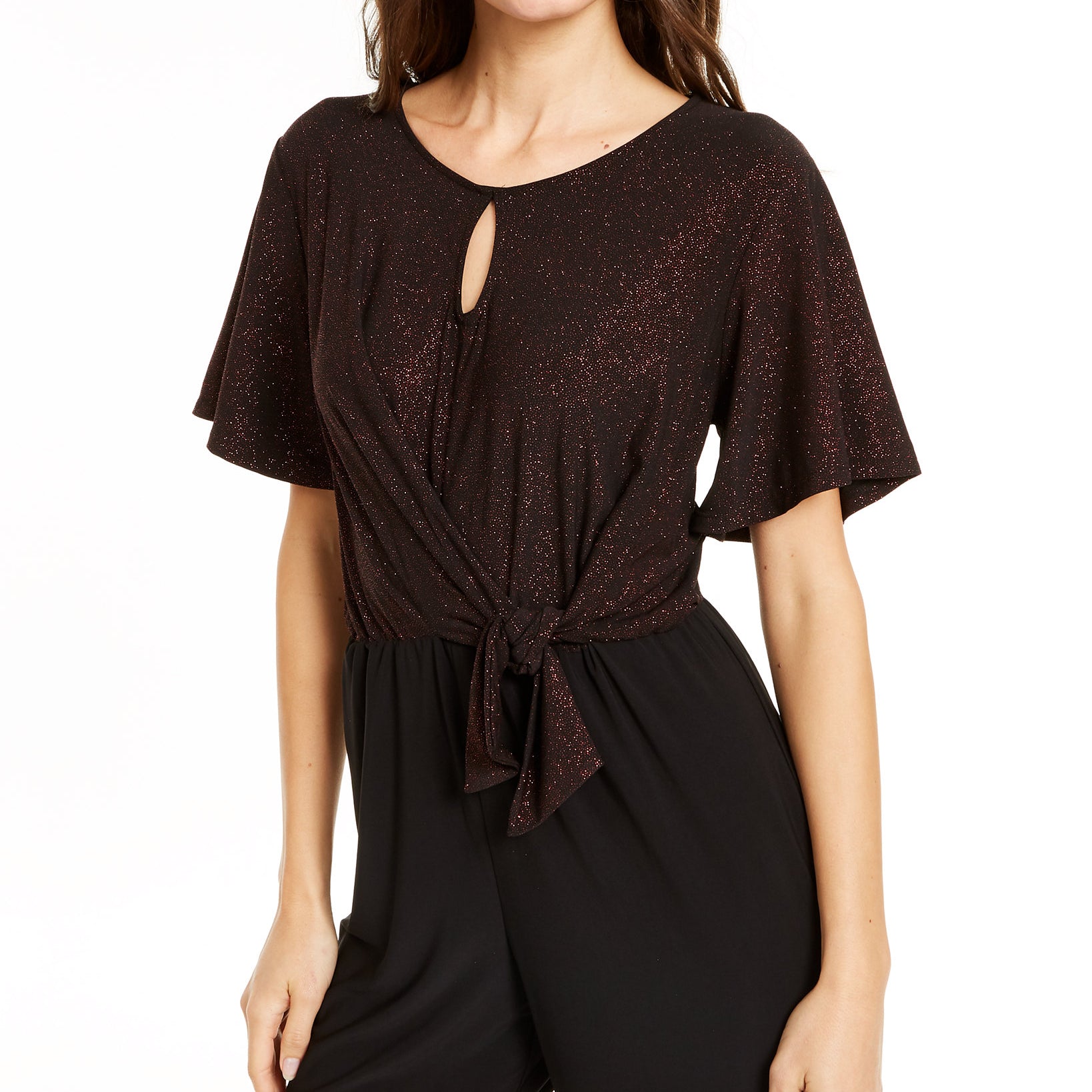 NY Collection Women Petite Metallic Tie Front Jumpsuit