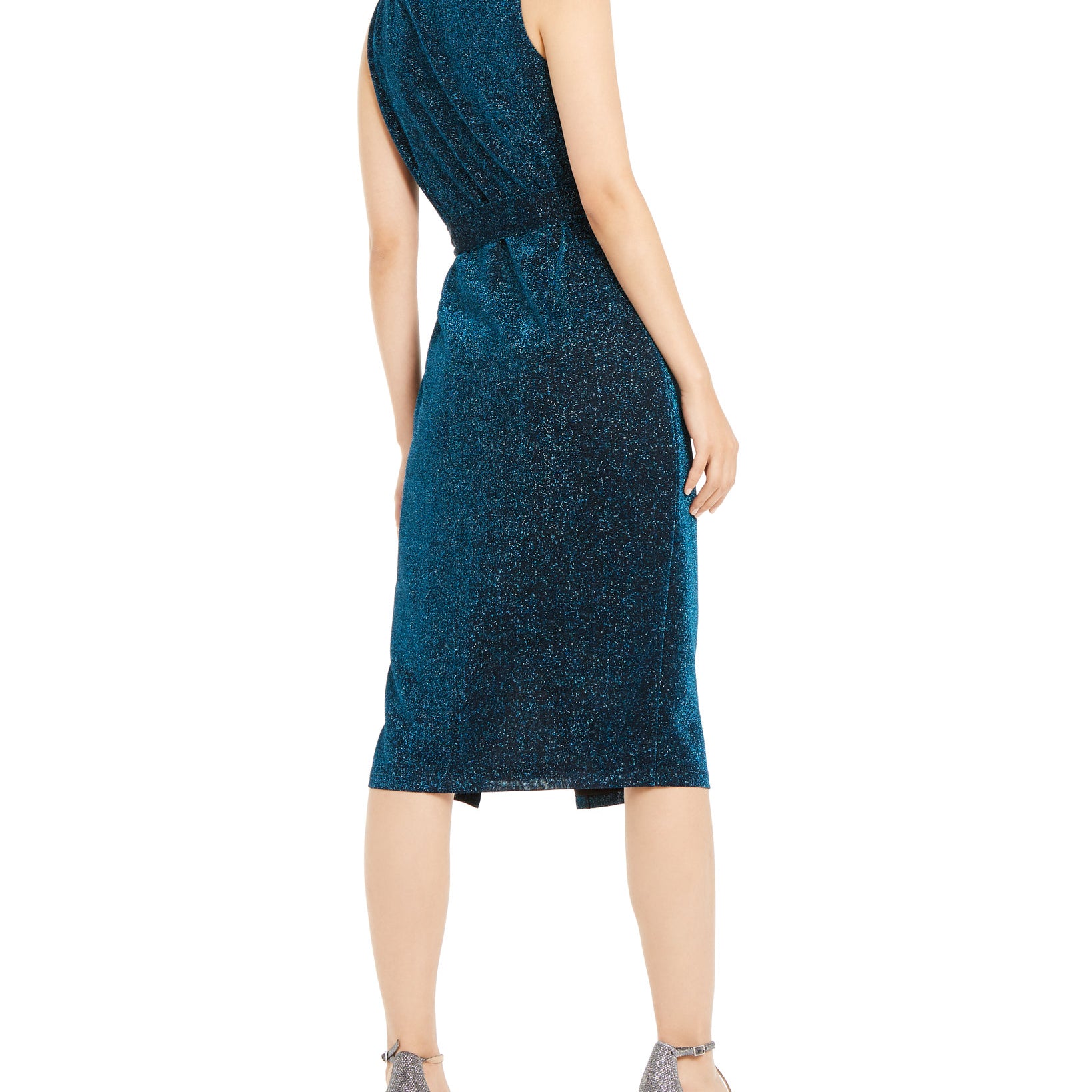 INC International Concepts Women Belted Cowlneck Shimmer Dress