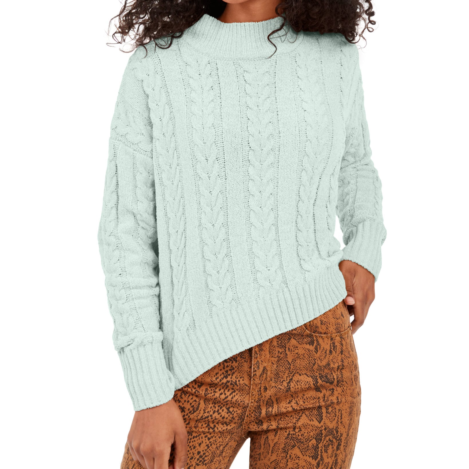 Hippie Rose Women Juniors Cable Knit Drop Shoulder Sweater Raindrop