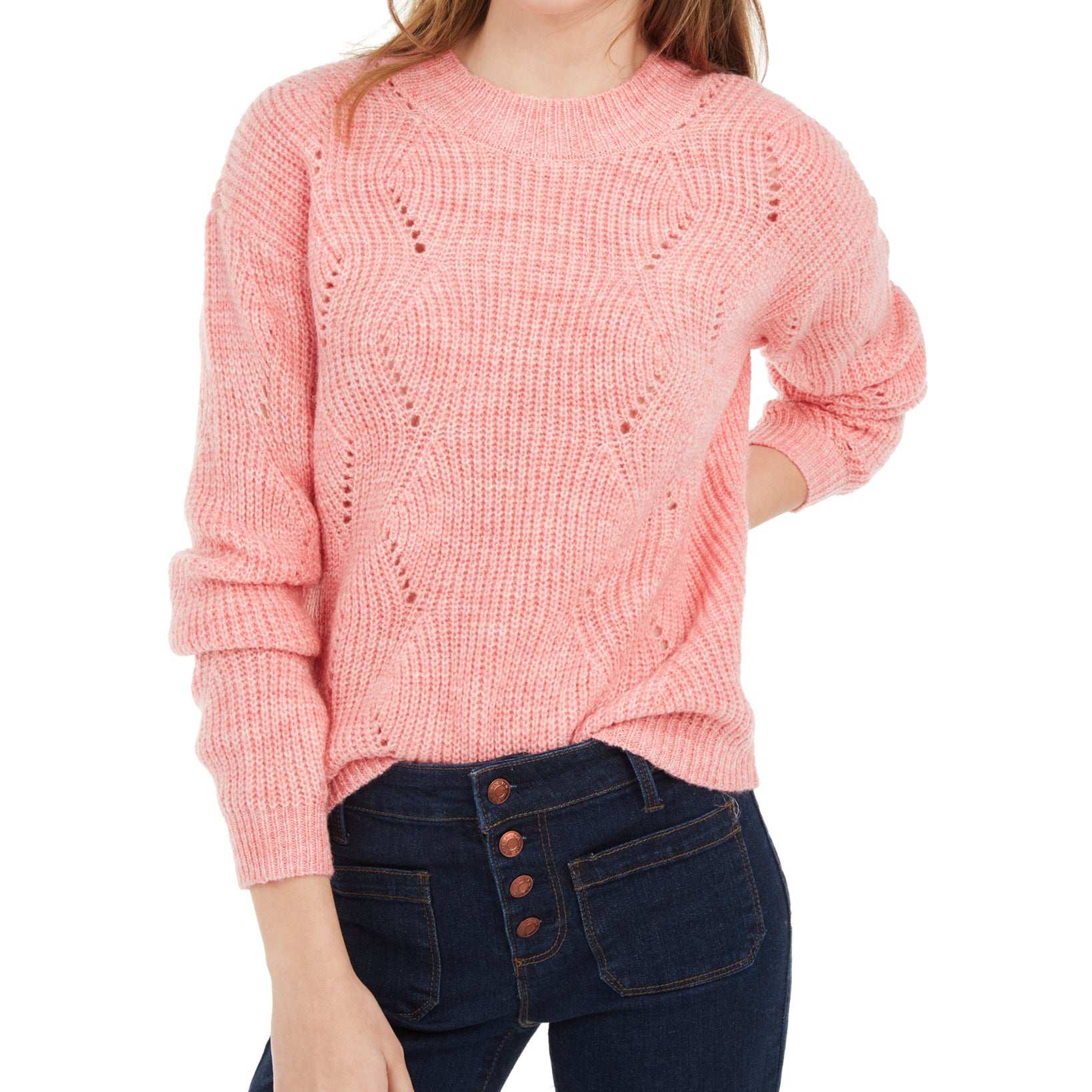 Hippie Rose Women Marled Mock Neck Sweater Coral Combo
