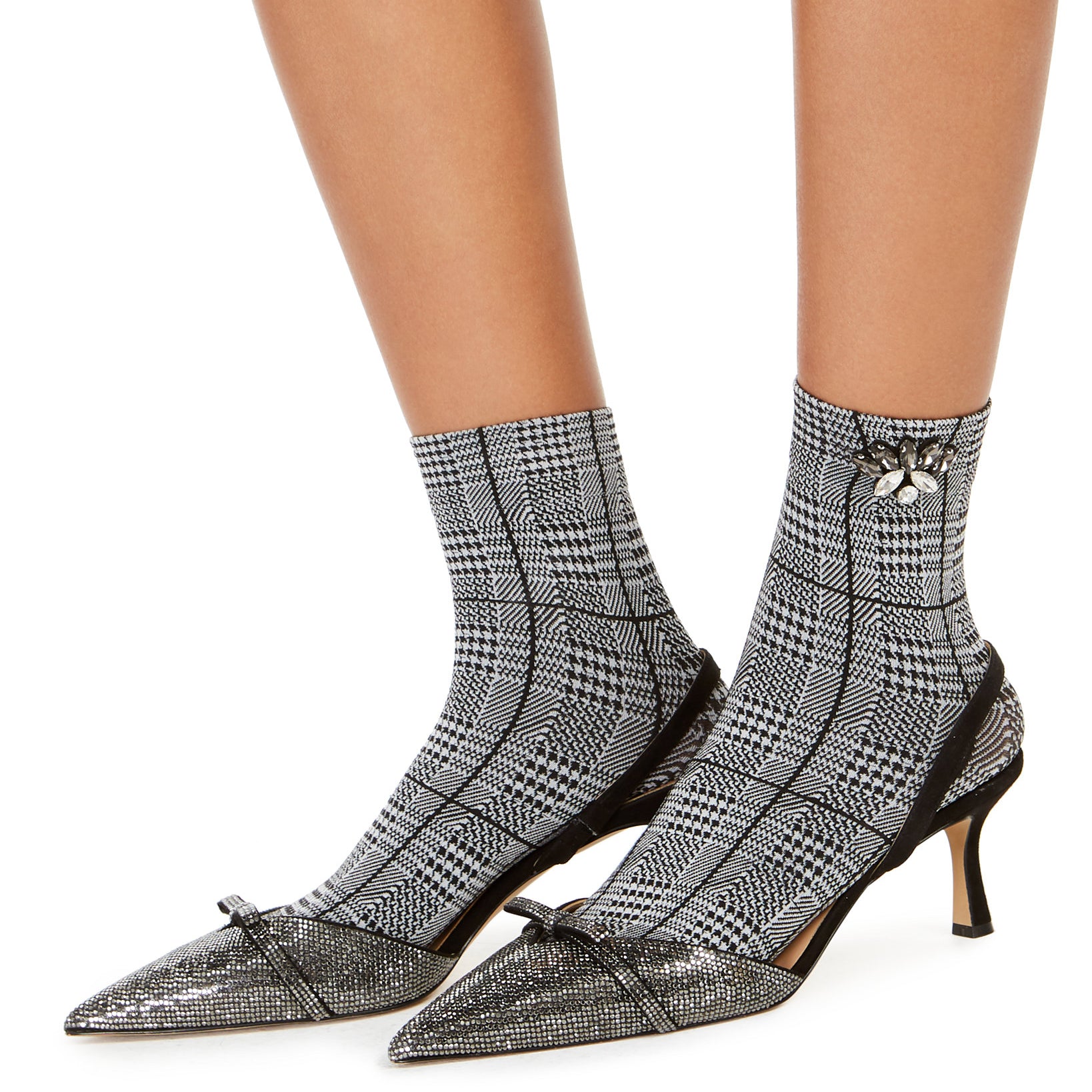 INC International Concepts Women Embellished Glen Plaid Anklet Socks