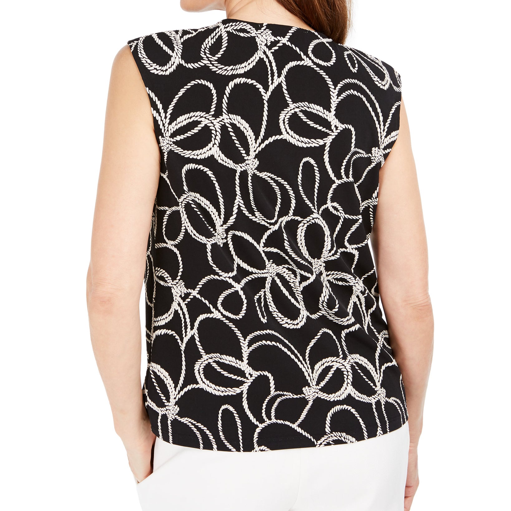 Kasper Women Petite Rope Print Keyhole Blouse