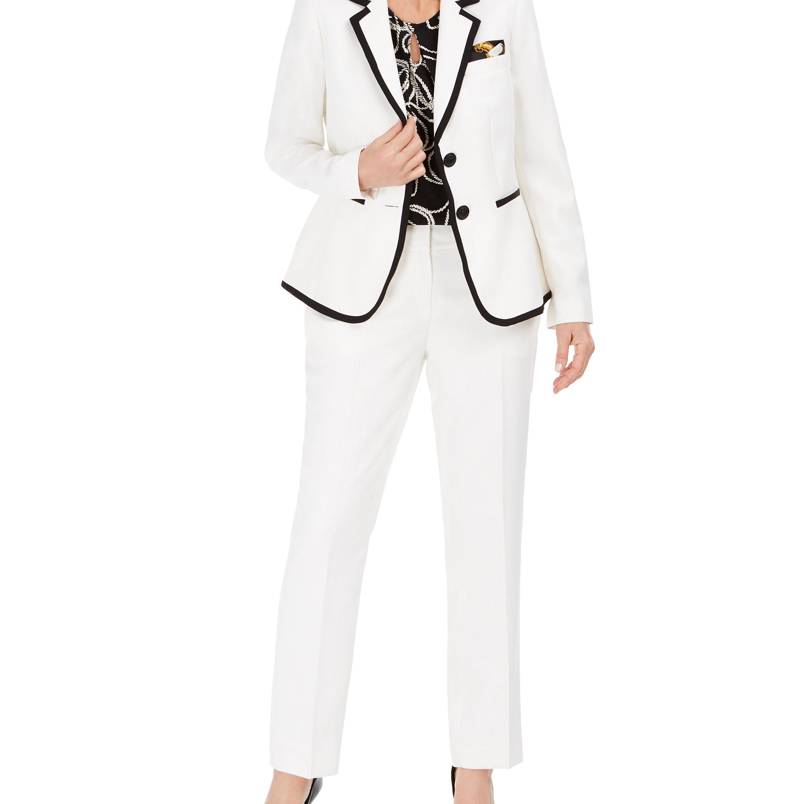 Kasper Women Petite Contrast Piped Blazer