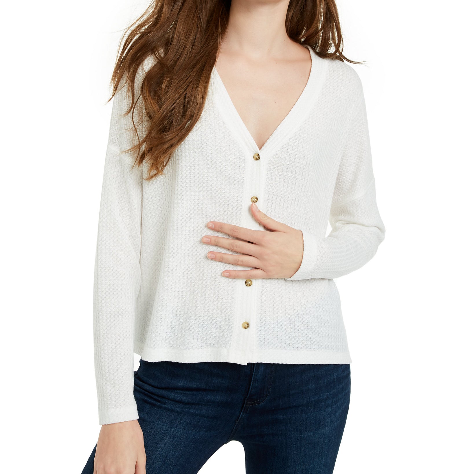Hippie Rose Women Oversized Waffle Knit Cardigan White