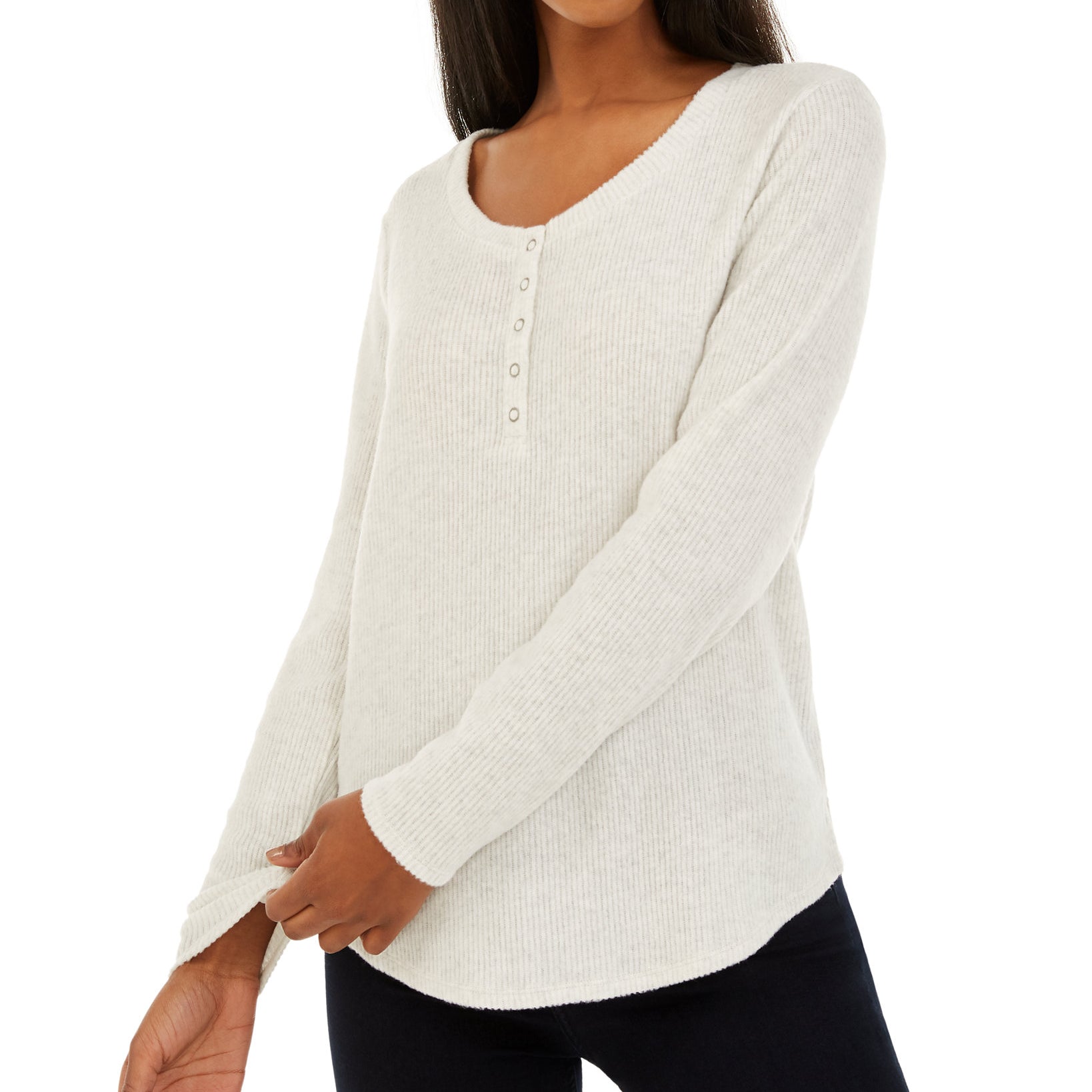 Hippie Rose Women Henley Top White Grey Marled