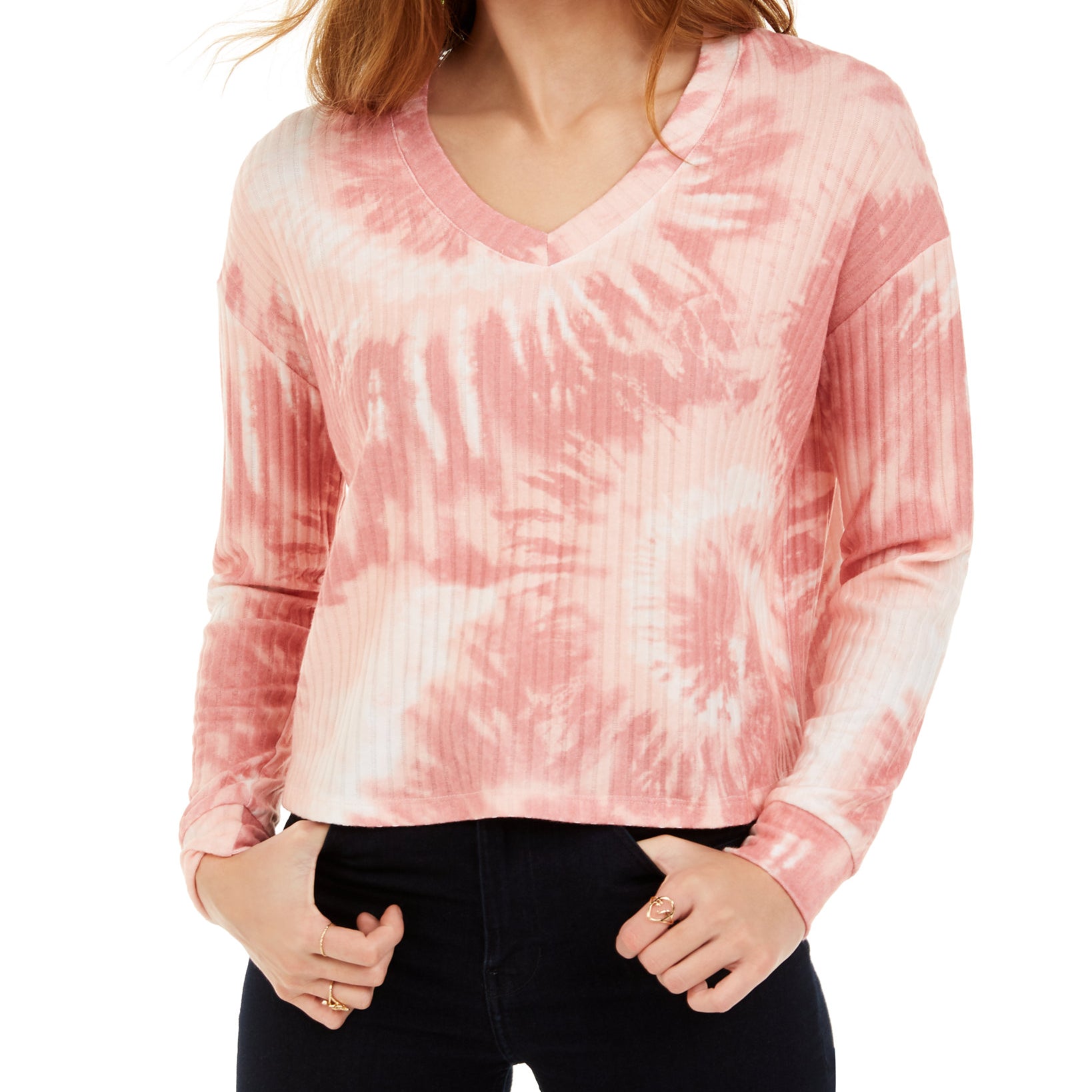 Crave Fame Women Cozy Ribbed Tie Dyed Top Mauve
