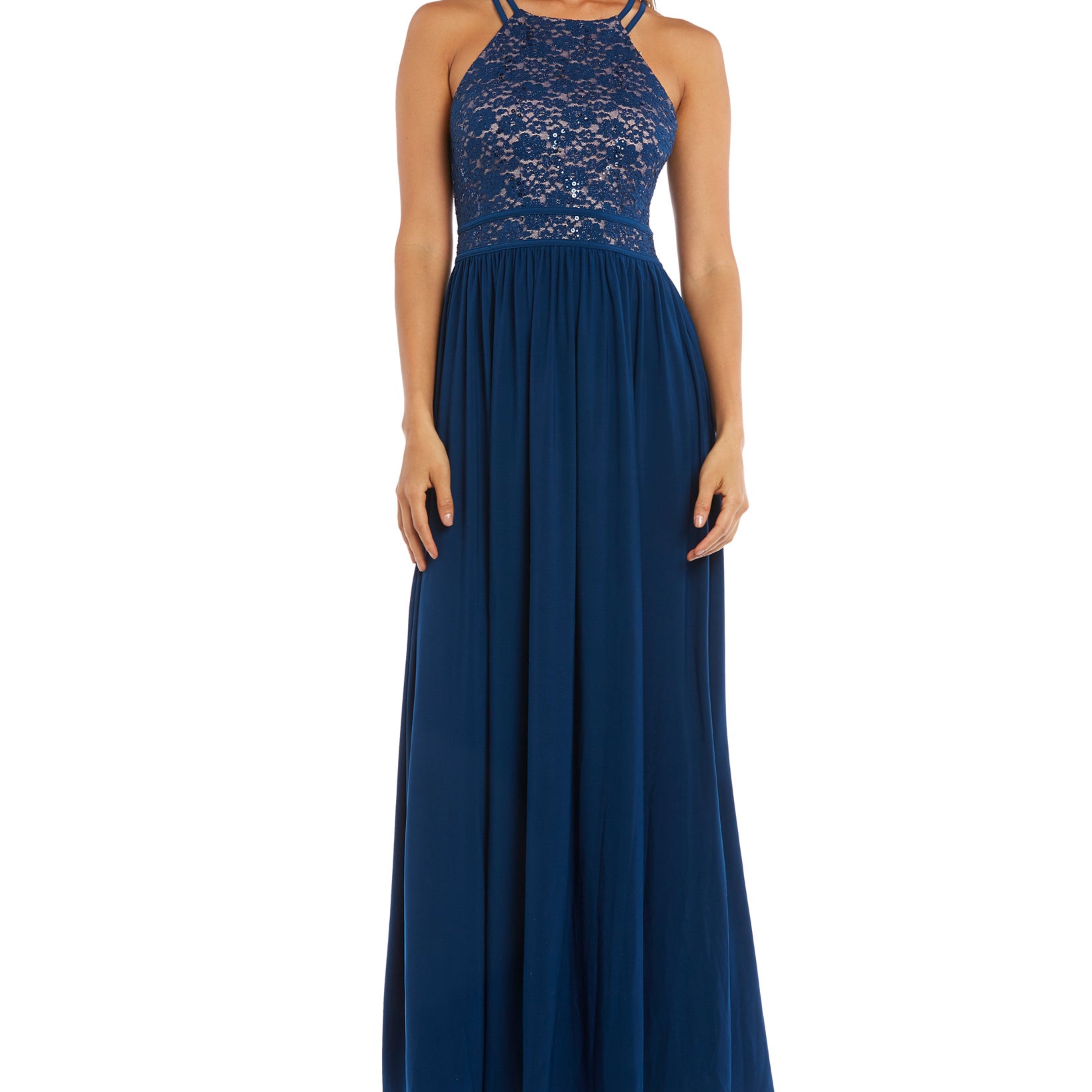 Nightway Women Lace Top Gown Peacock Nude