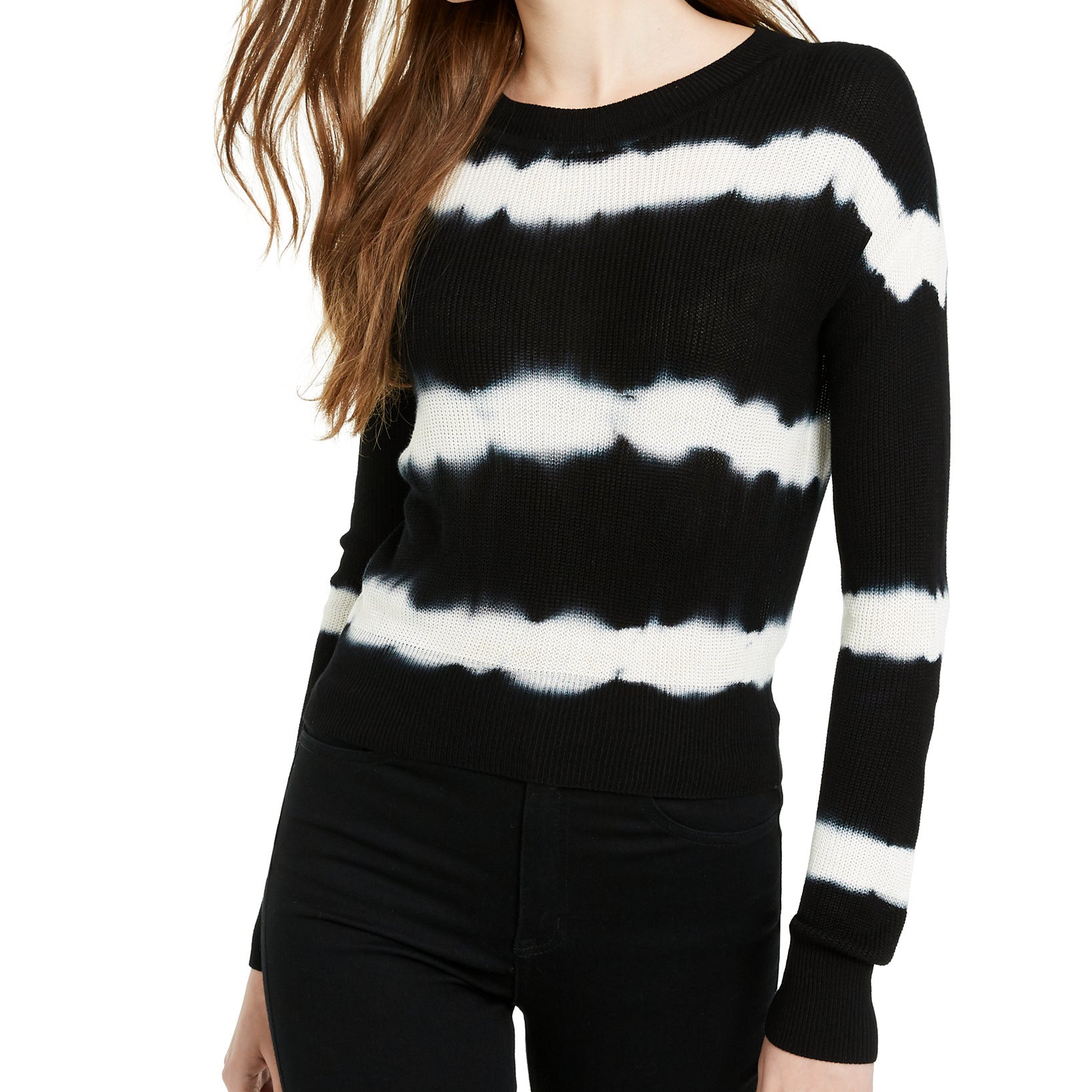 Crave Fame Women Tie Dyed Crew Neck Sweater Black Combo
