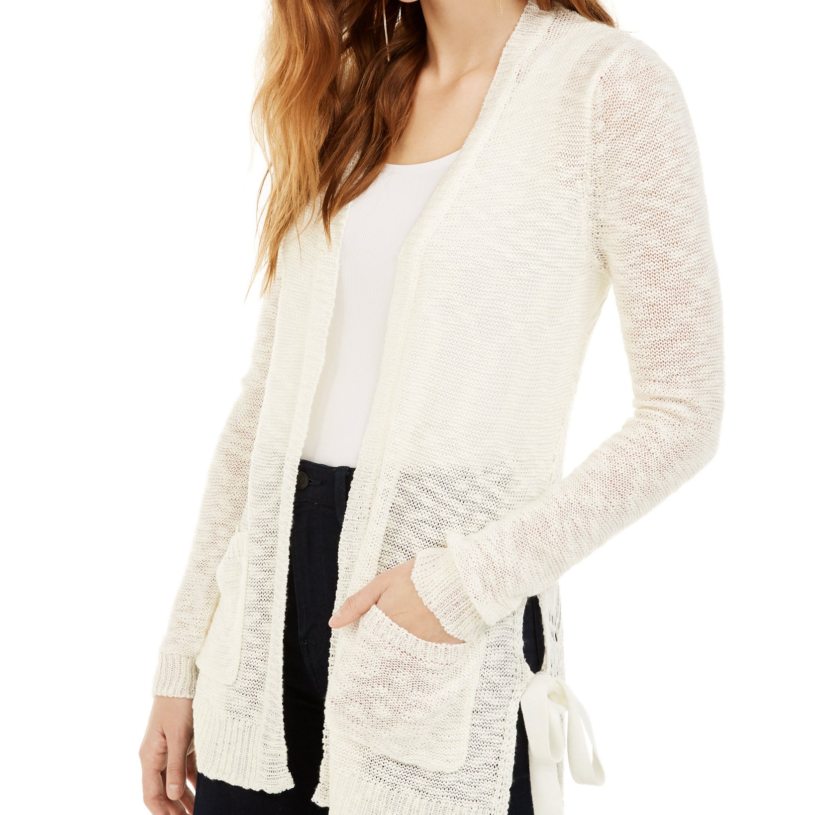 Hooked Up by IOT Women Side Tie Cardigan Spiritual Vanilla