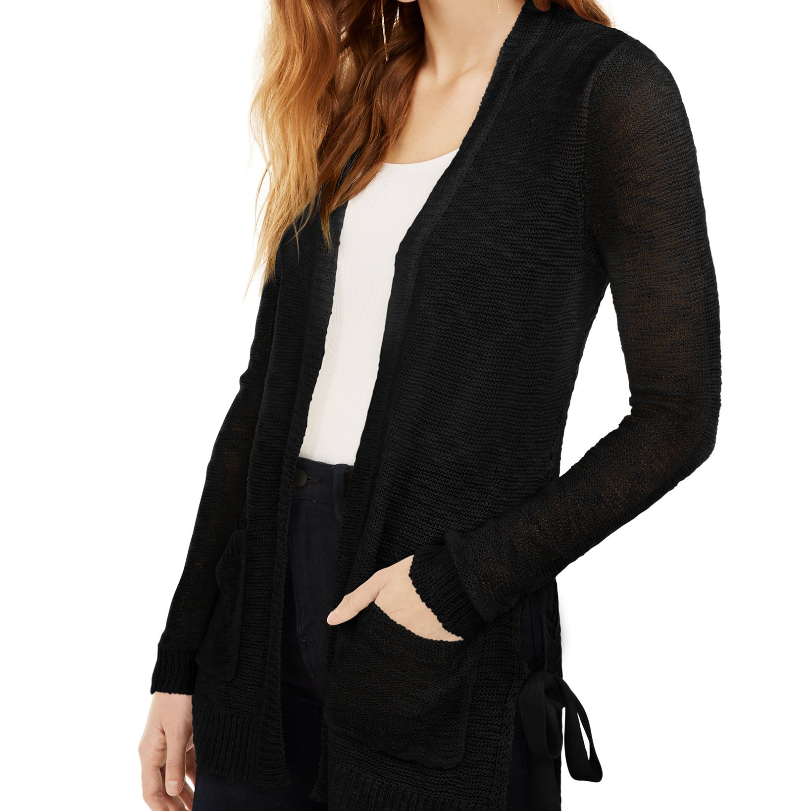 Hooked Up by IOT Women Side Tie Cardigan Black