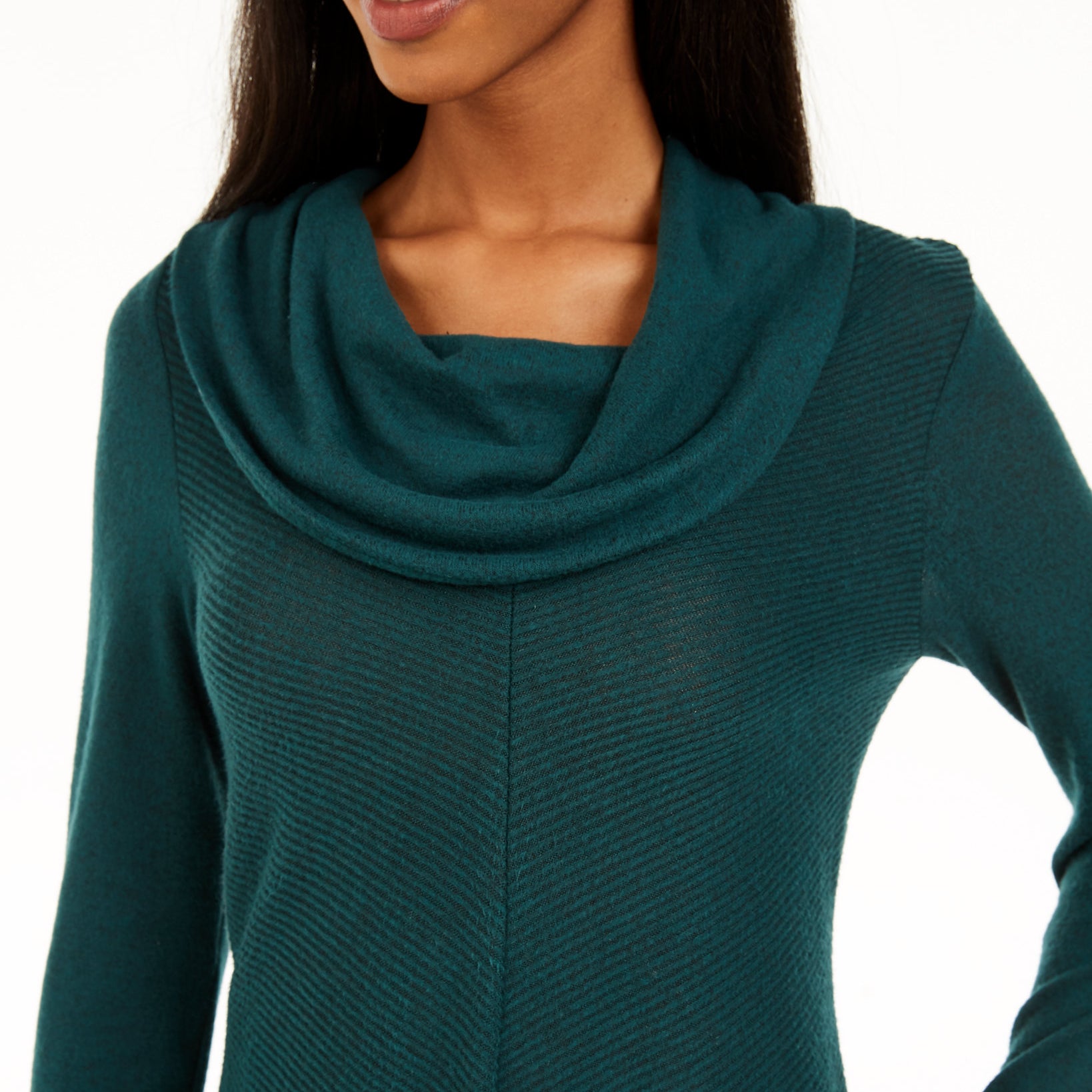 BCX Women Textured Cowlneck V Hem Sweater