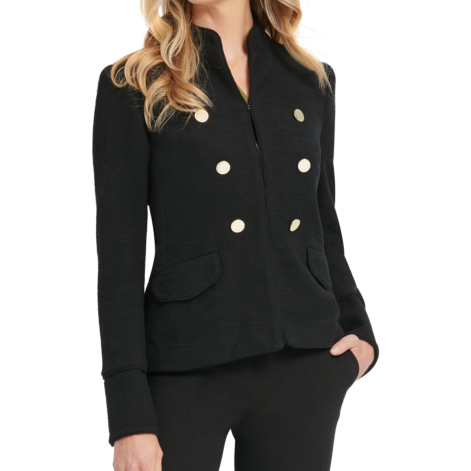 DKNY Women Stand Collar Double Breasted Military Jacket