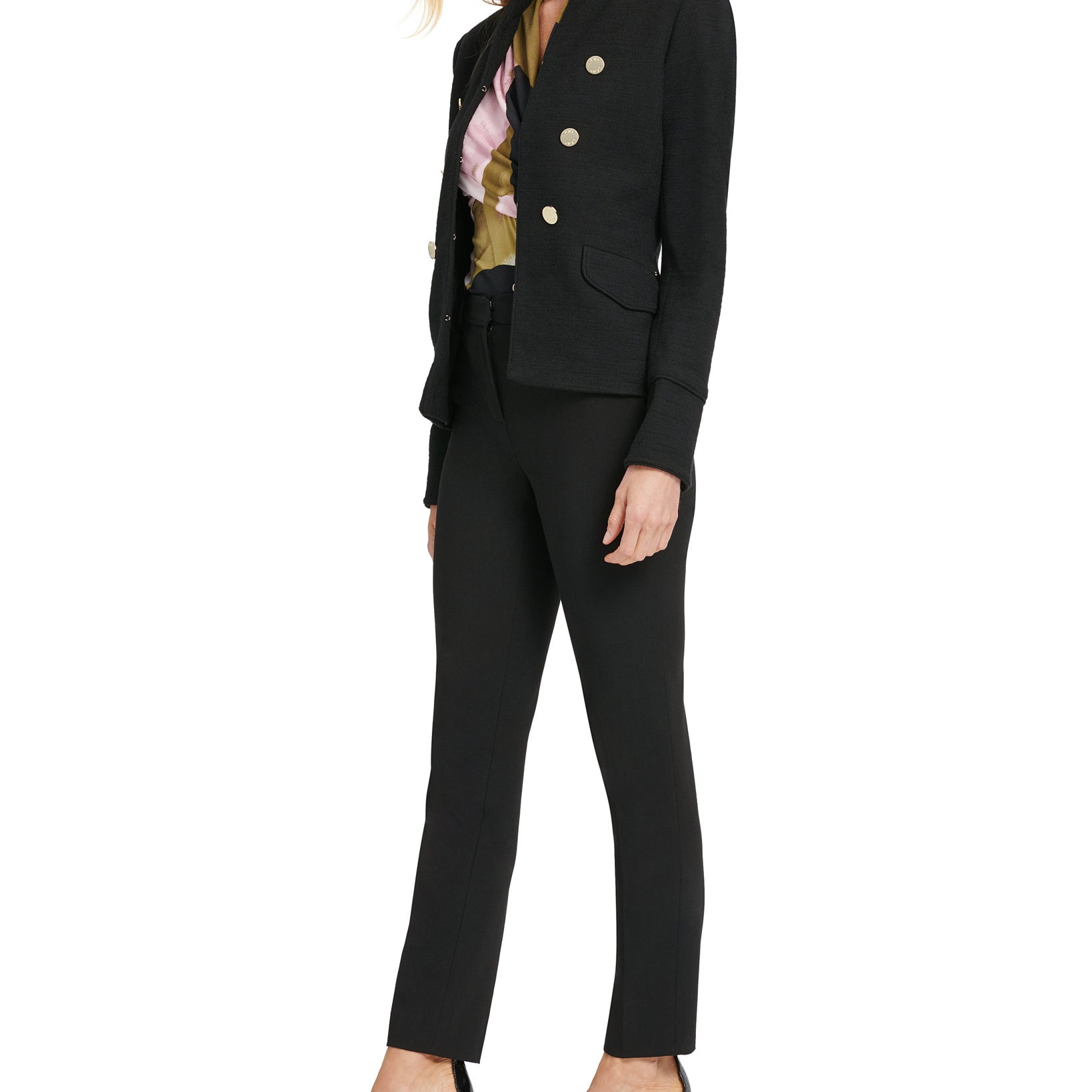 DKNY Women Stand Collar Double Breasted Military Jacket