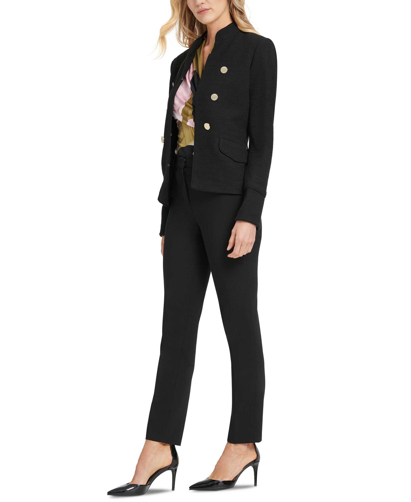 DKNY Women Stand Collar Double Breasted Military Jacket