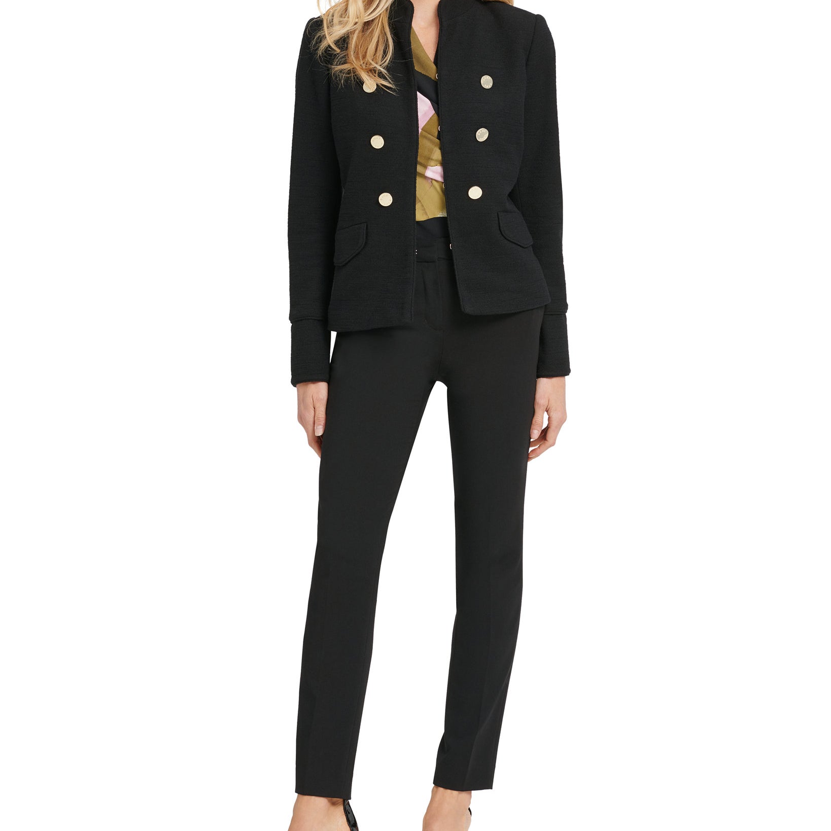 DKNY Women Stand Collar Double Breasted Military Jacket