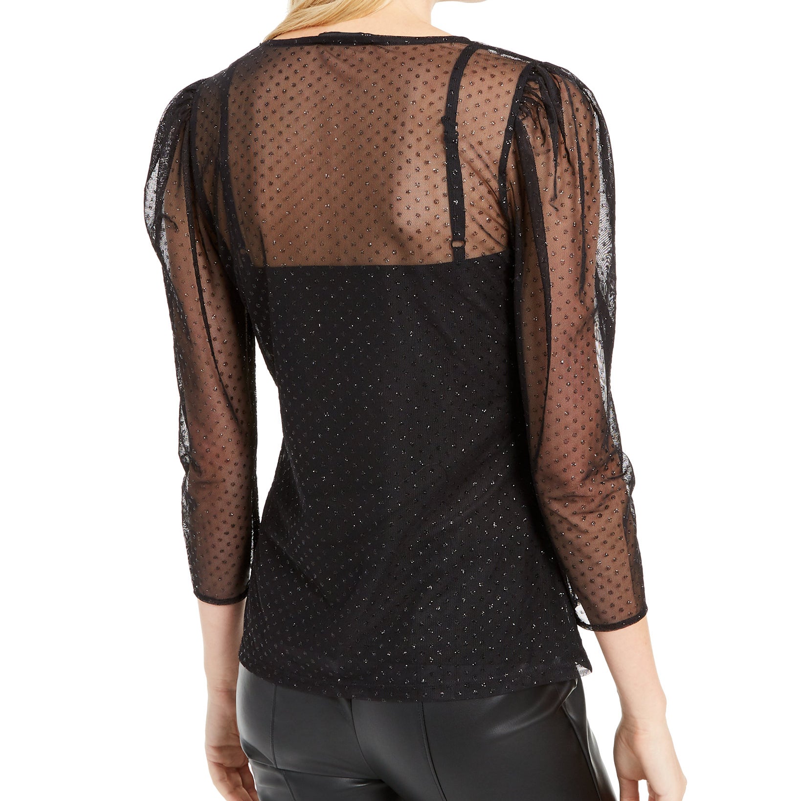 INC International Concepts Women Glitter Dot Mesh Top