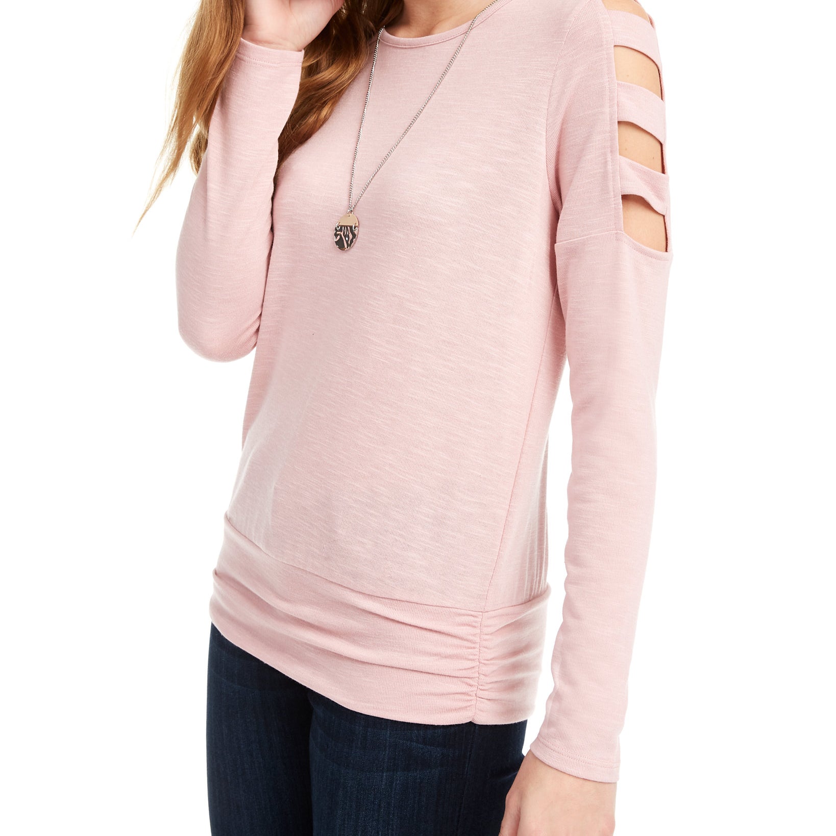BCX Juniors Lattice Sleeve Top Blush
