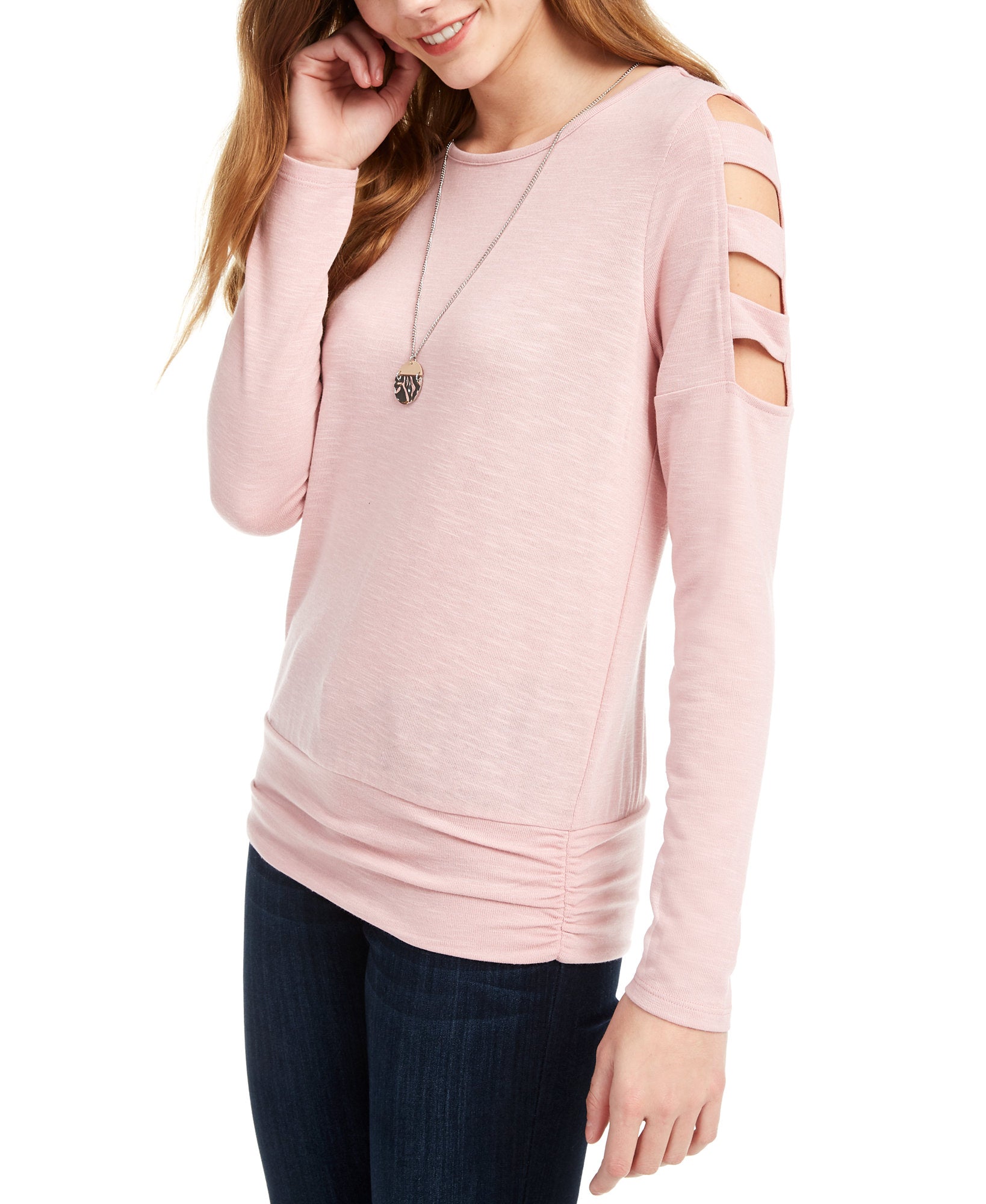 BCX Juniors Lattice Sleeve Top Blush