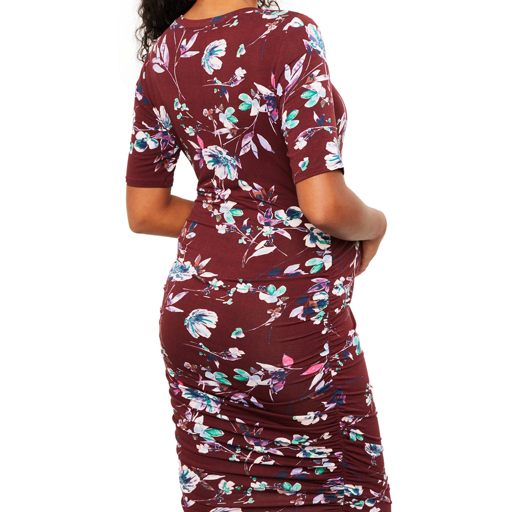Motherhood Maternity Women Ruched Elbow Sleeve Dress