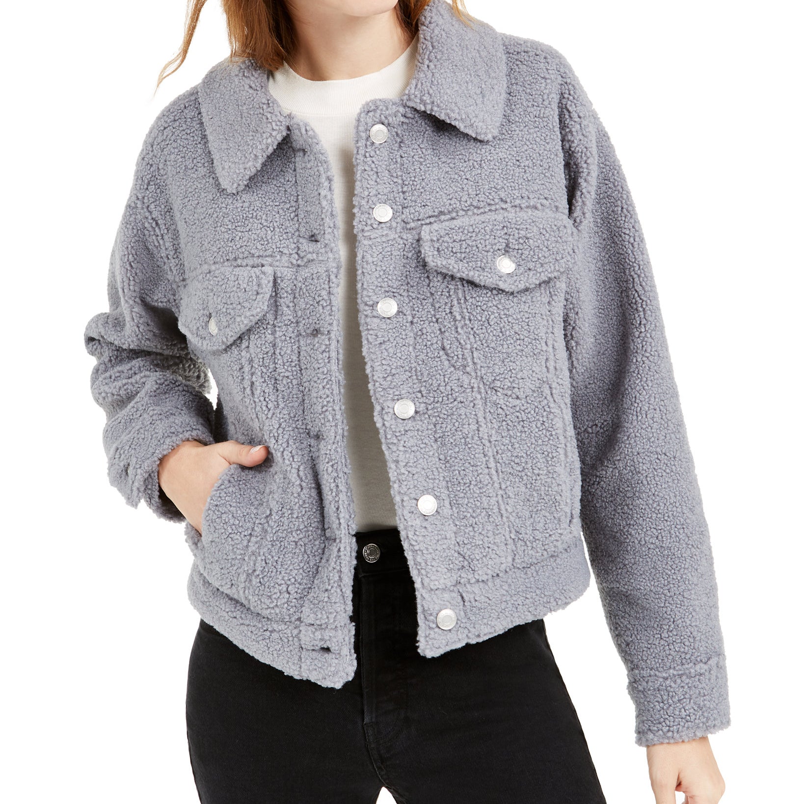 OAT Women Faux Sherpa Trucker Jacket Dusty Blue