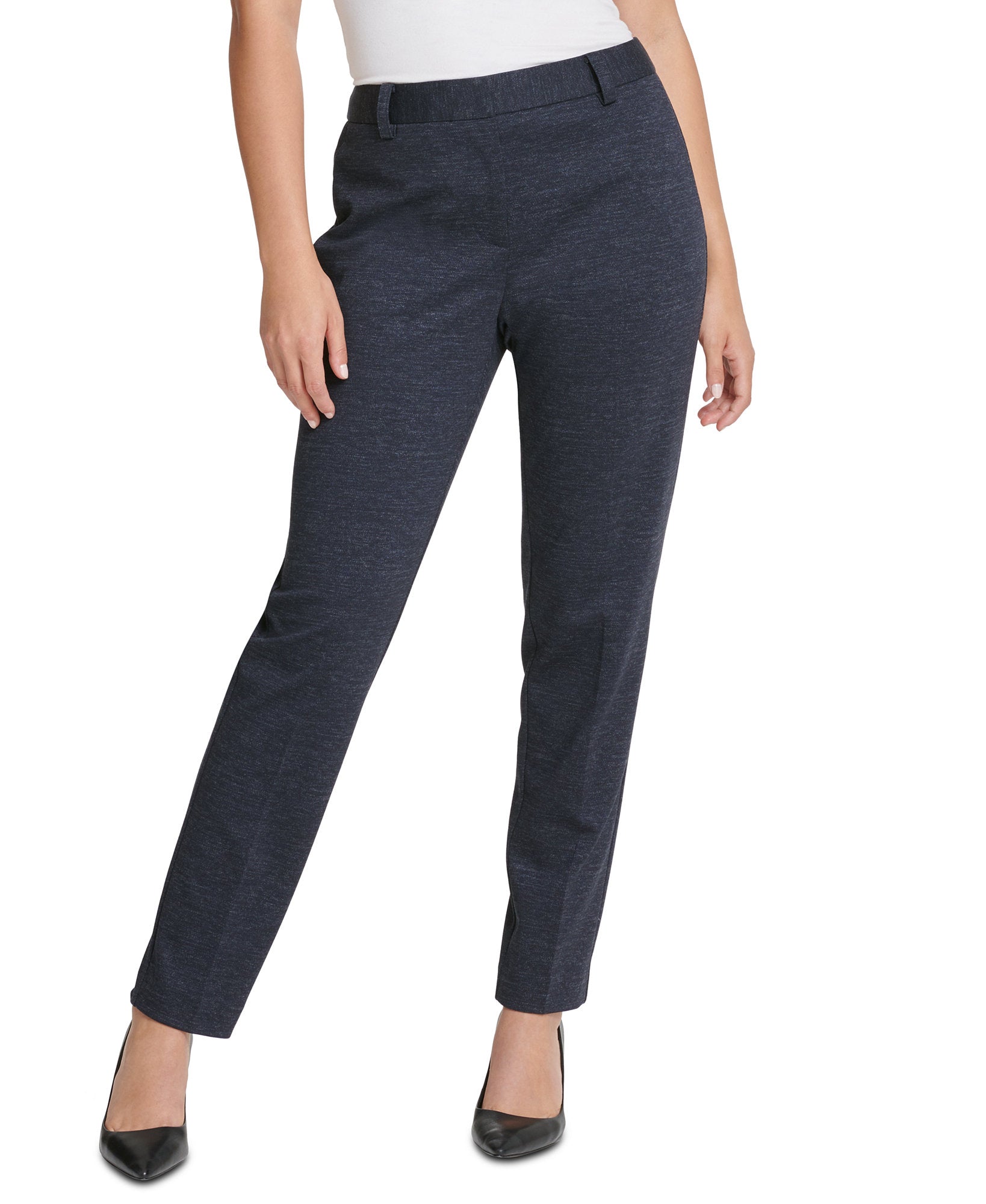 DKNY Women Petite Straight Leg Dress Pants Navy