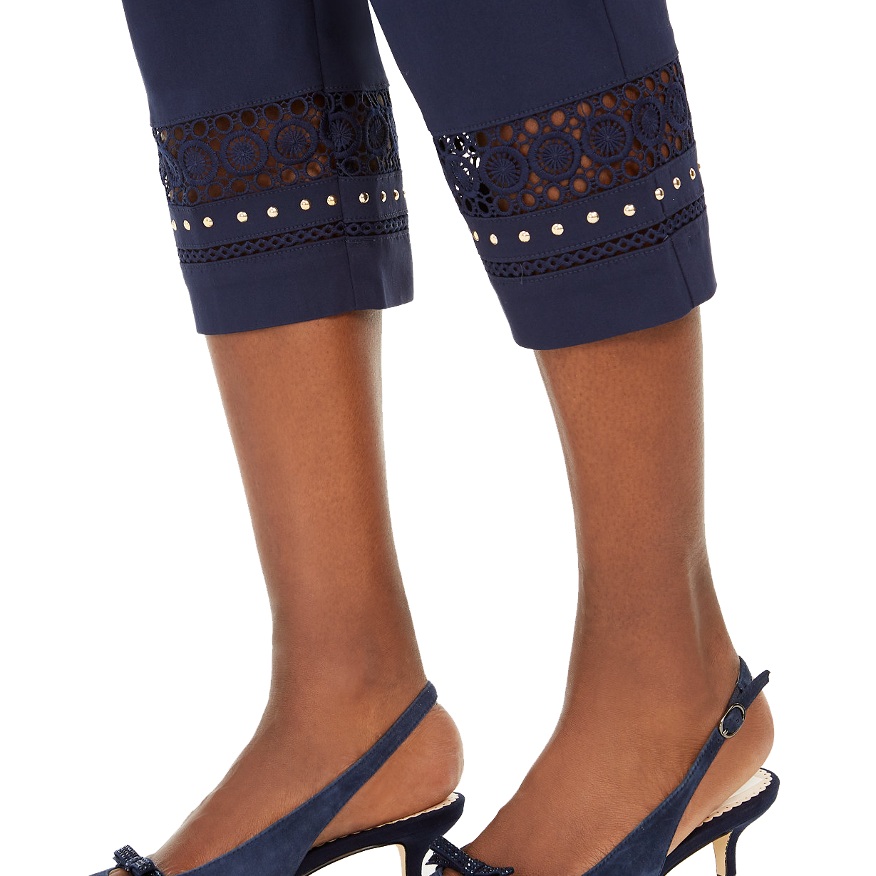 JM Collection Women Crochet Trim Studded Capris