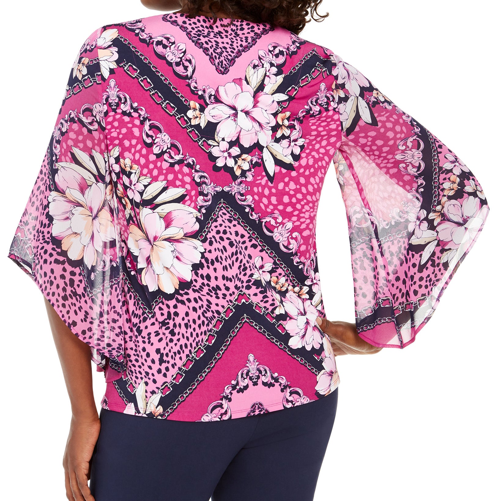 JM Collection Women Chiffon Sleeve Printed Tunic Top