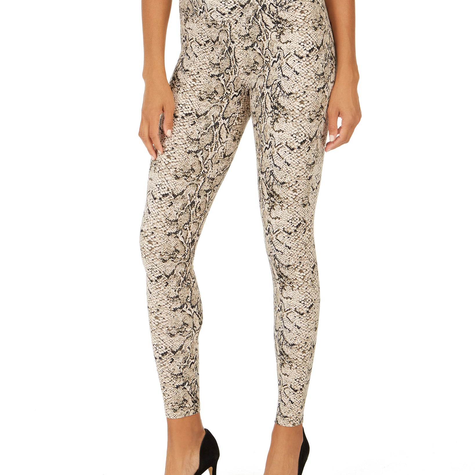 INC International Concepts Women Shaping Knit Full Length Snakeskin Leggings Snakeskin
