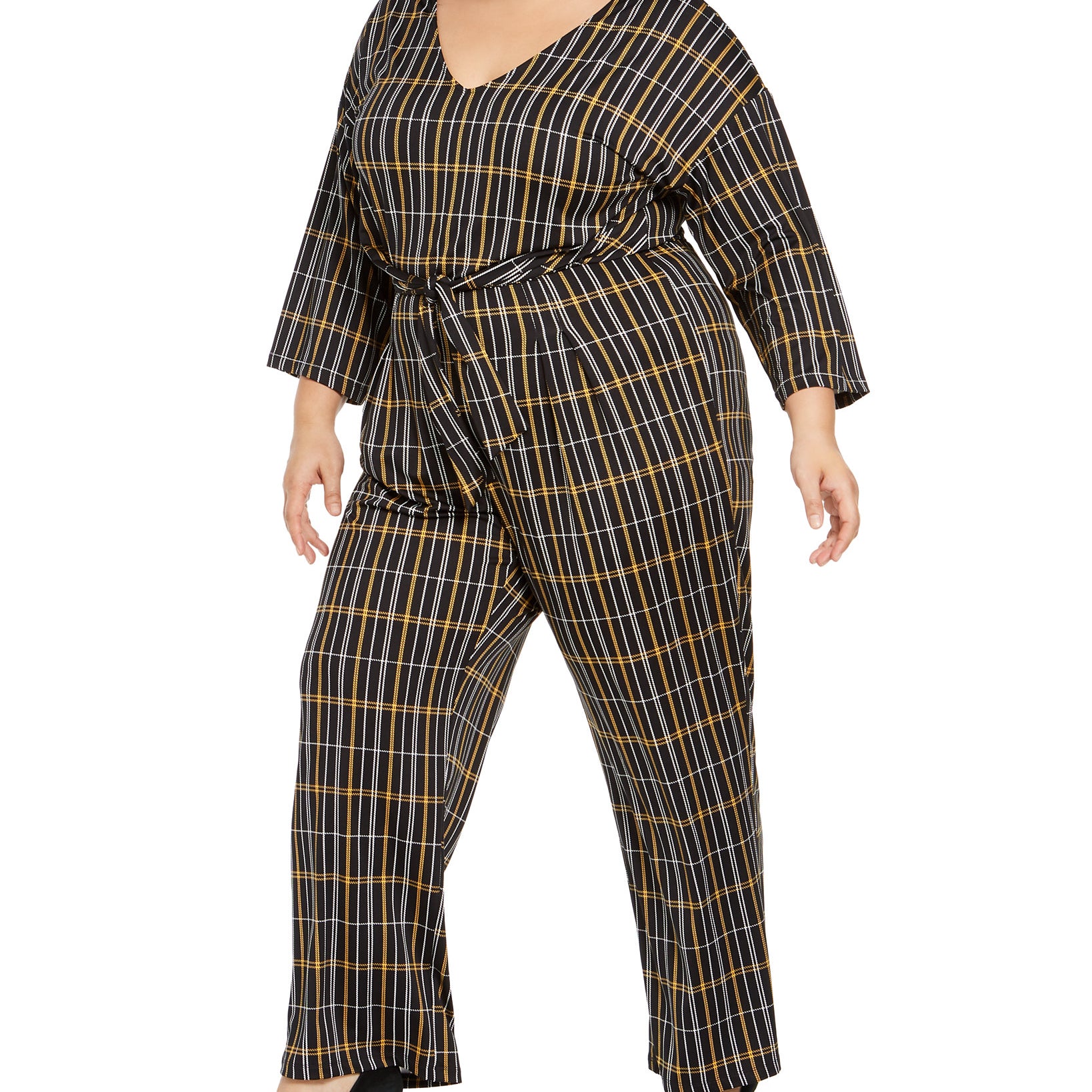 NY Collection Women Plus Printed Tie Front Gaucho Jumpsuit
