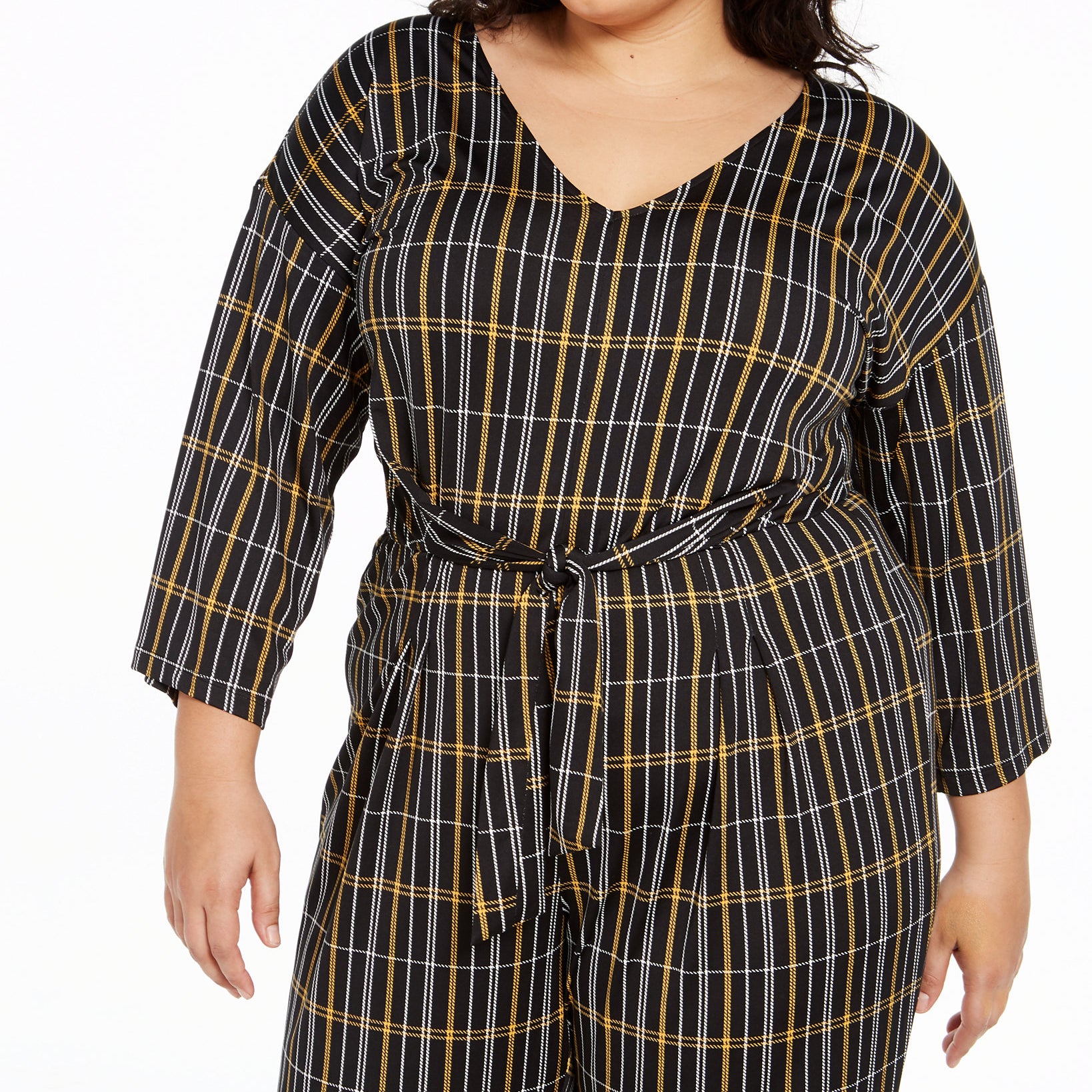 NY Collection Women Plus Printed Tie Front Gaucho Jumpsuit