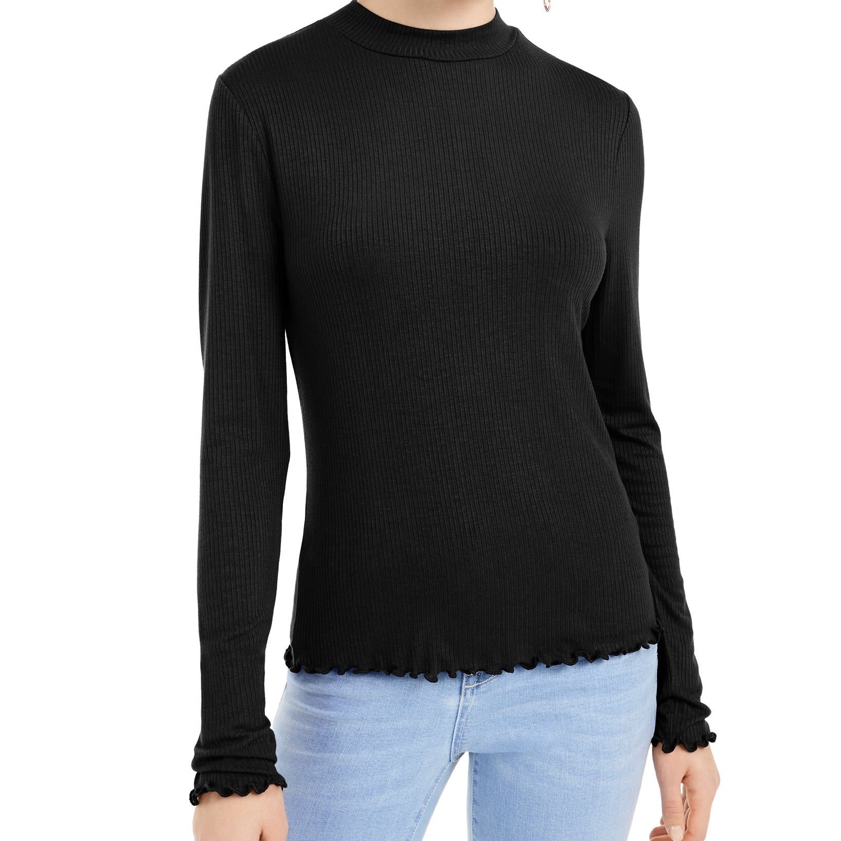 Rebellious One Women Mock Neck Top Black