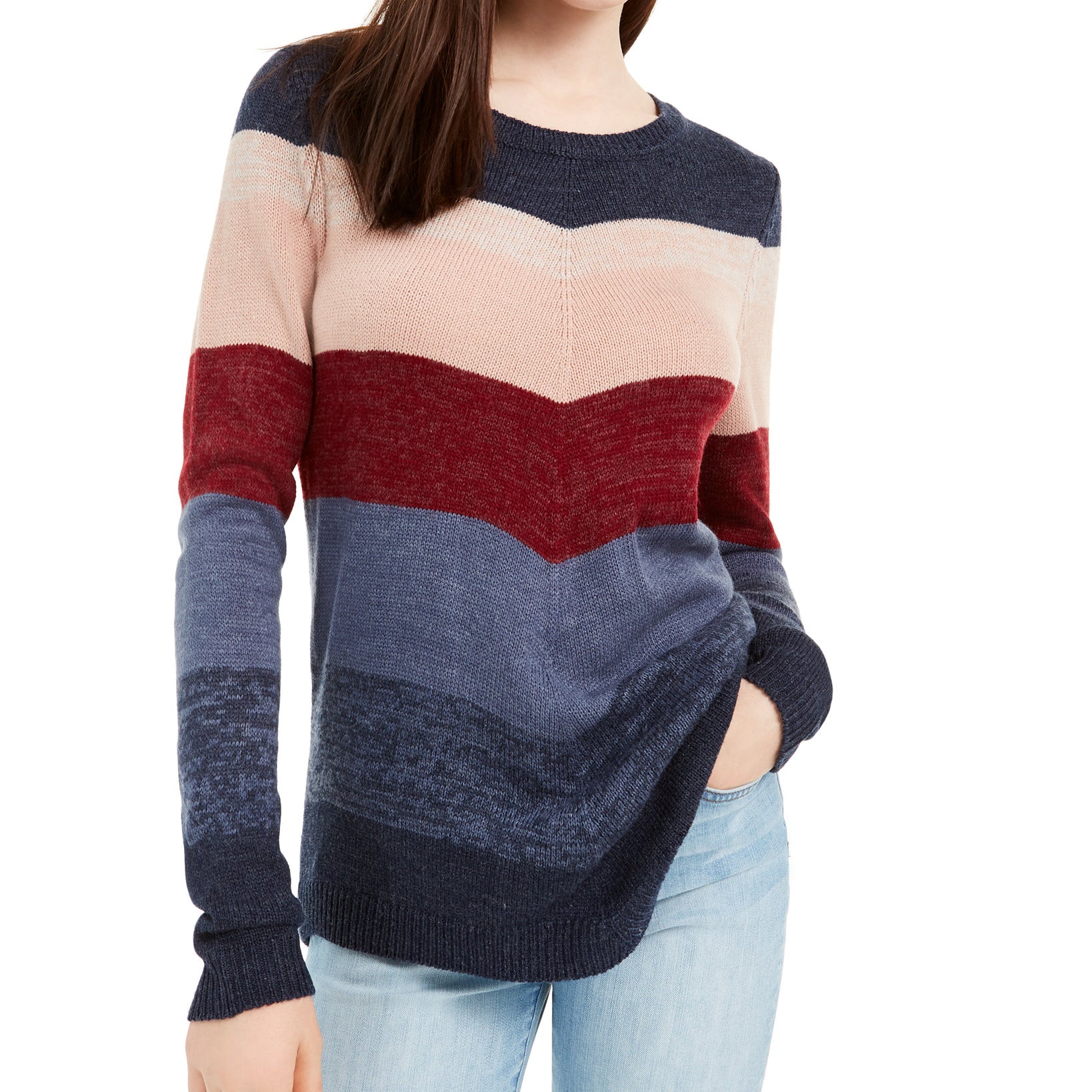 BCX Women Mitered Stripe Sweater Stripe Multi
