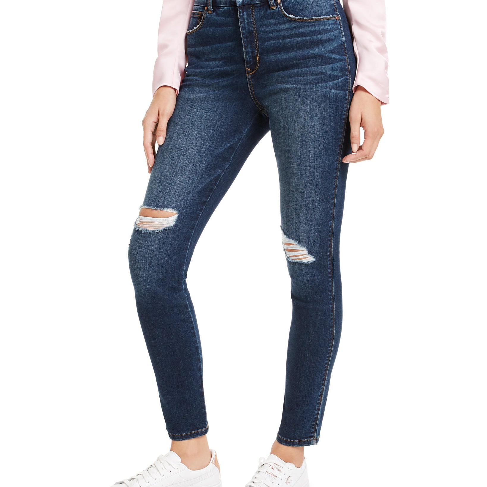 Rewash Women Curvy Fit Ripped High Rise Skinny Jeans Blue black