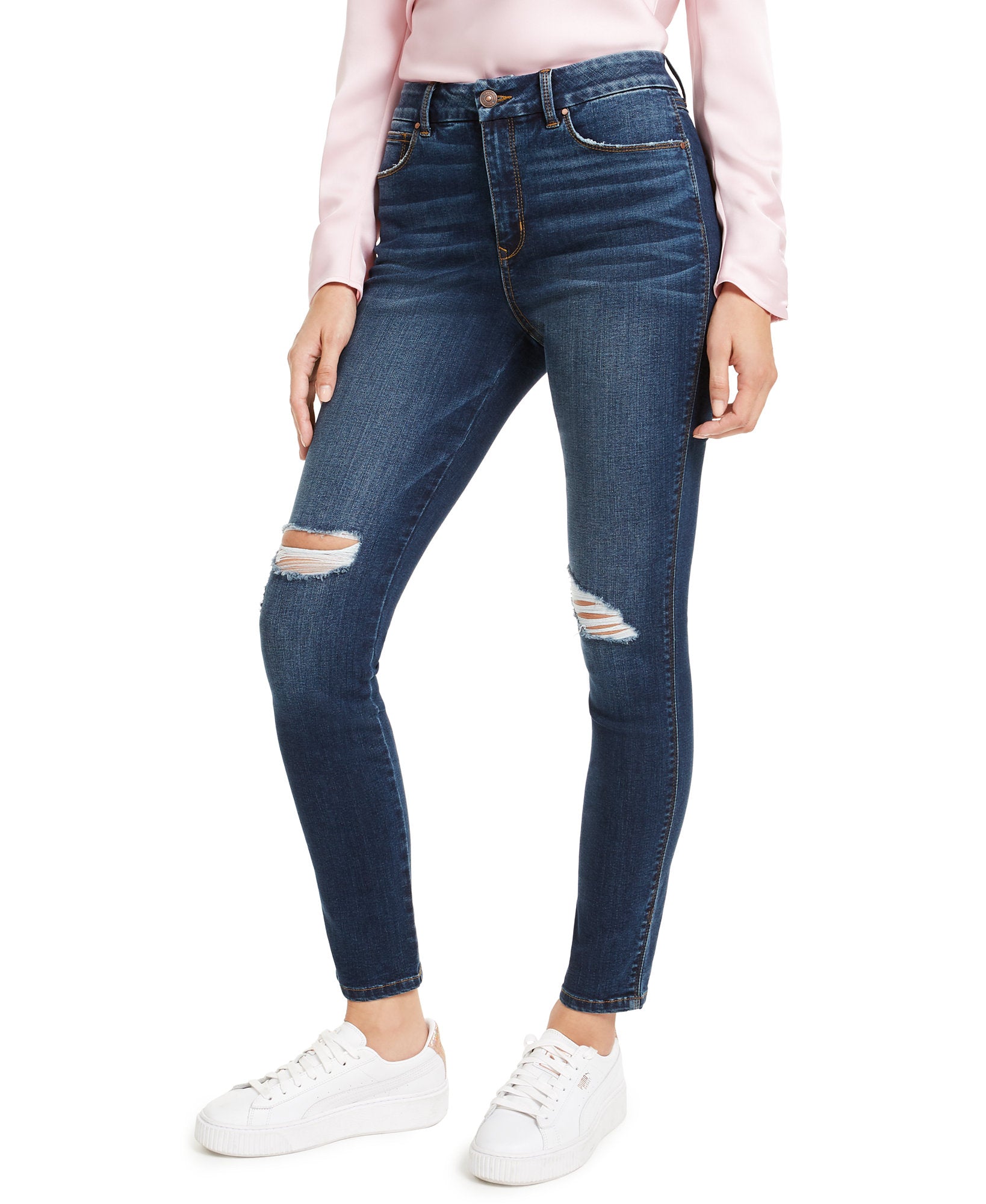Rewash Women Curvy Fit Ripped High Rise Skinny Jeans Blue black
