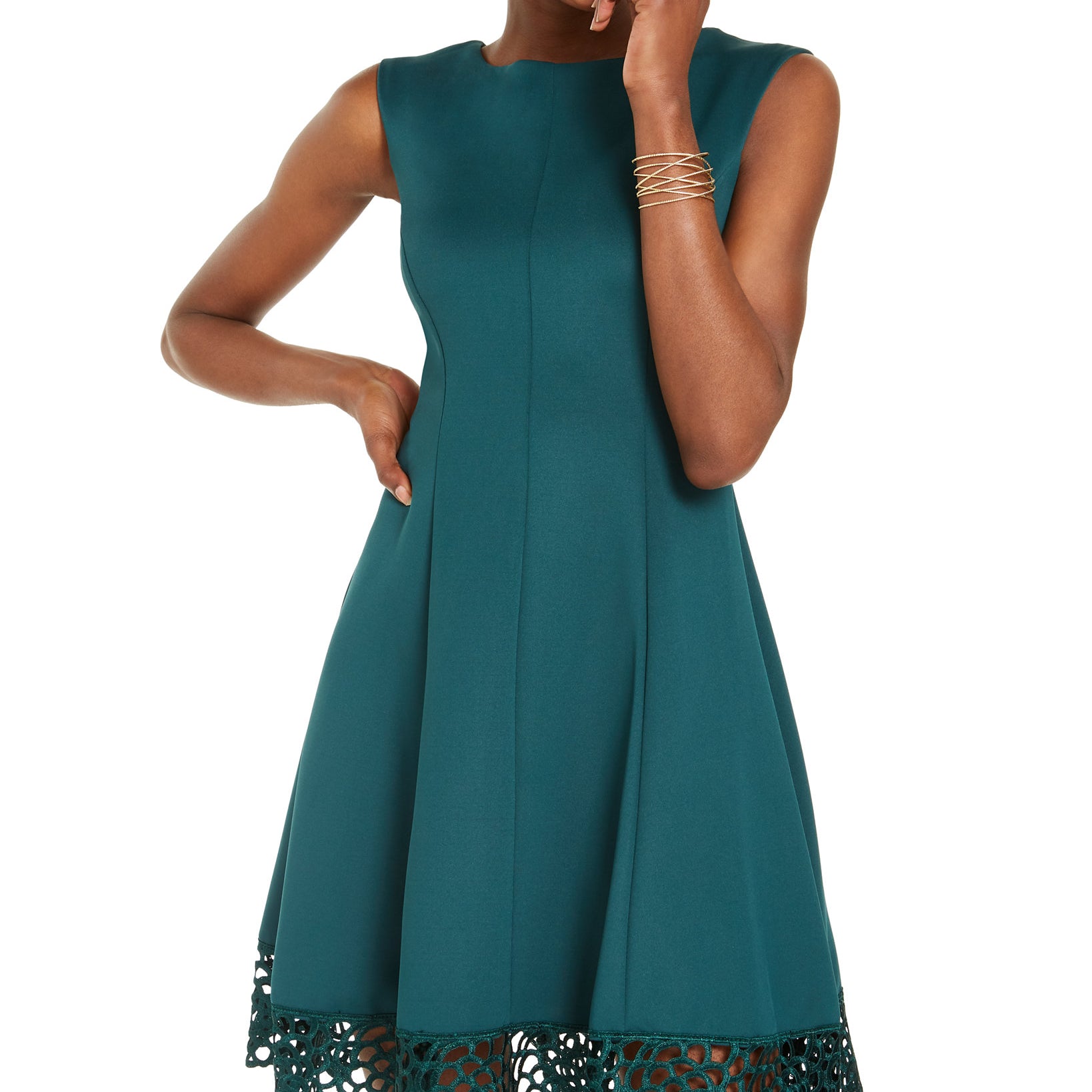 Donna Ricco Women Scuba Fit & Flare Dress Hunter